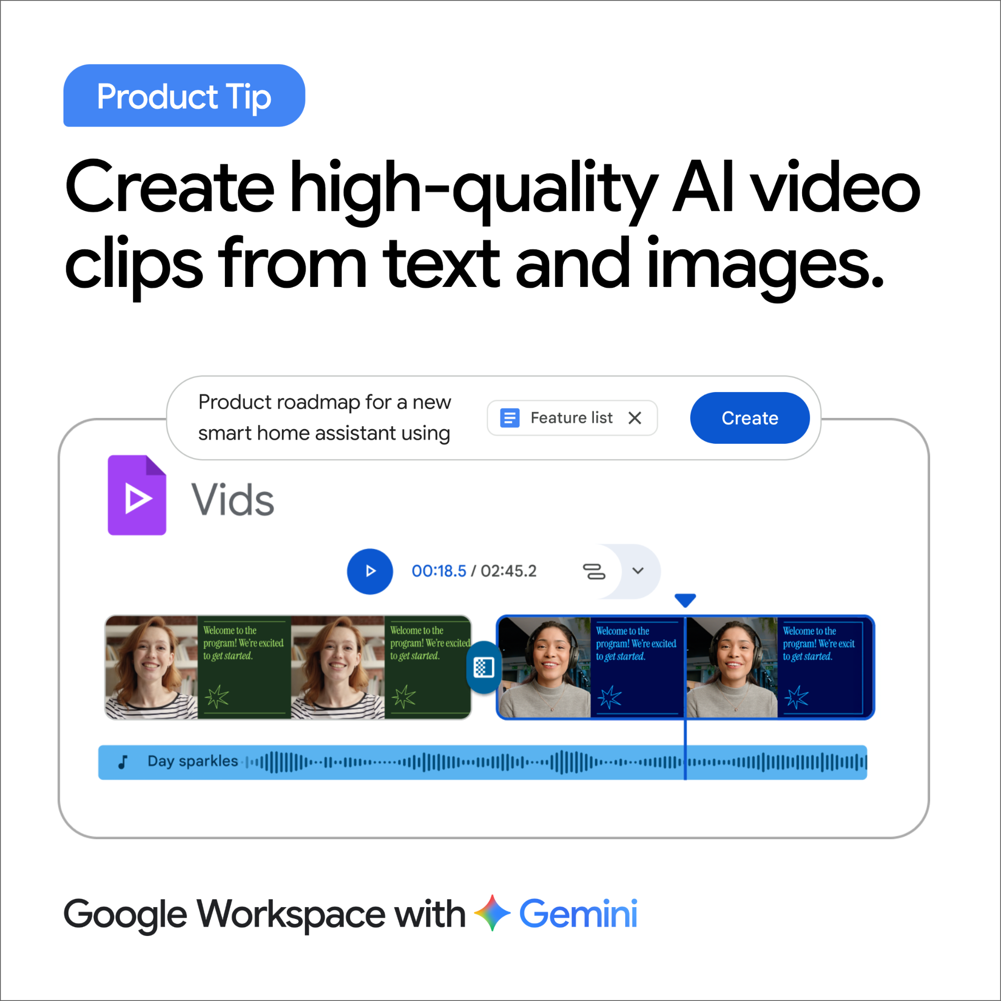 Google Workspace Facebook ad: Generate video clips with Veo 3 in Vids