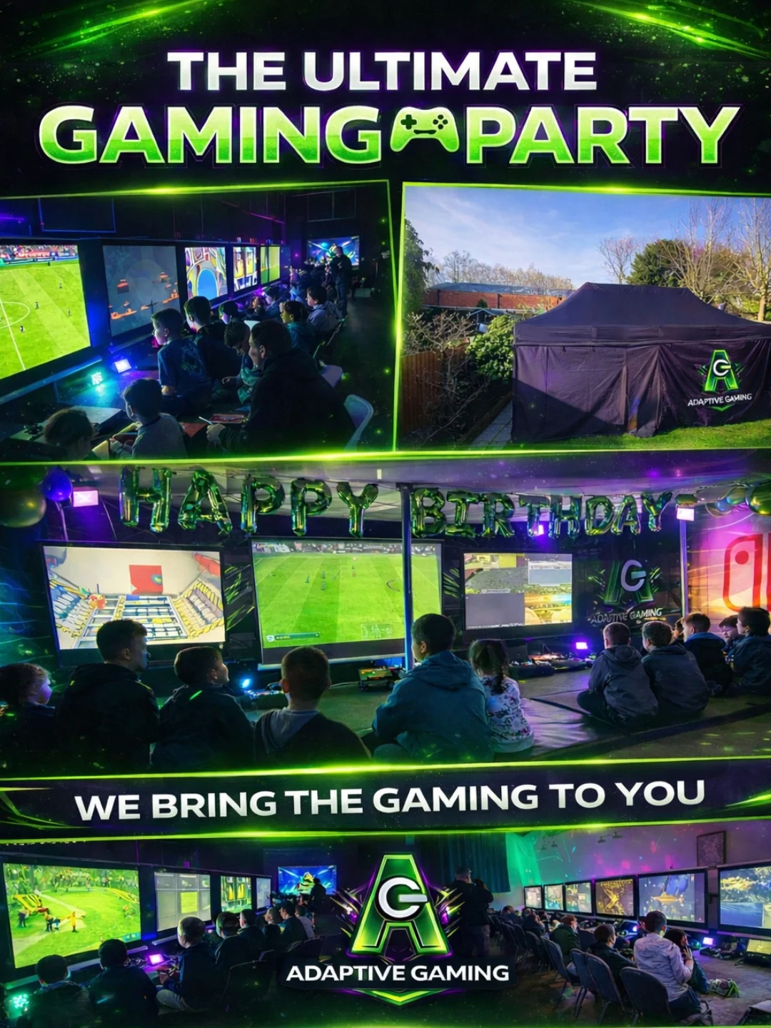 Adaptive Gaming Facebook ad: THE ULTIMATE GAMING PARTY