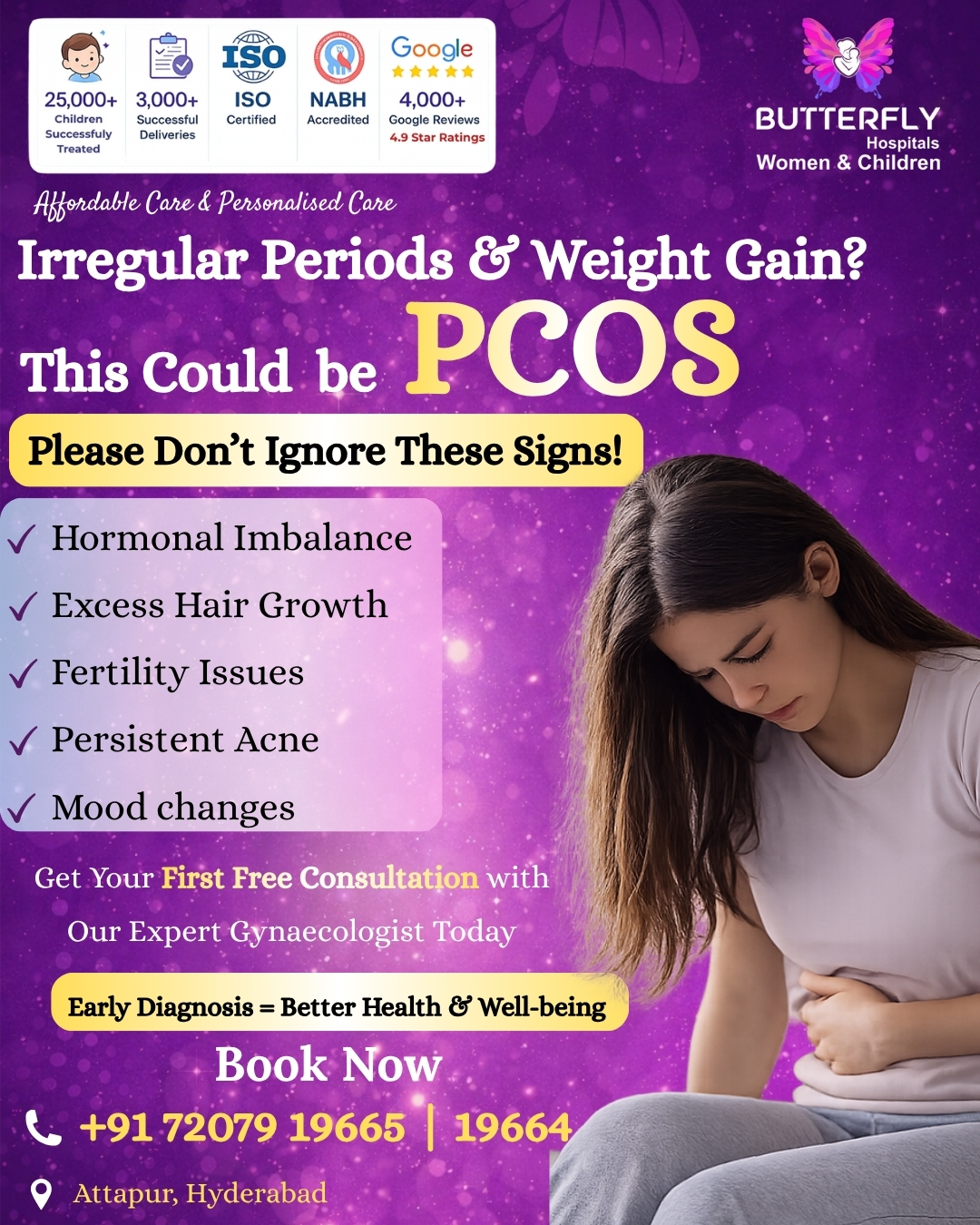 Butterfly Hospitals for Women and Children Facebook ad: PCOS Checkup, Free Consultation
