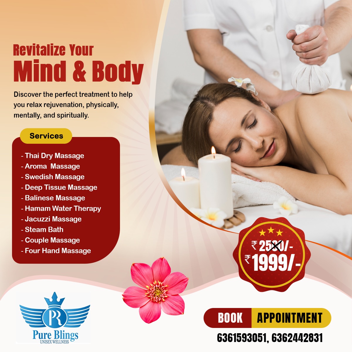Pure Blings Facebook ad: Get your favorite massage for just ₹1999/-