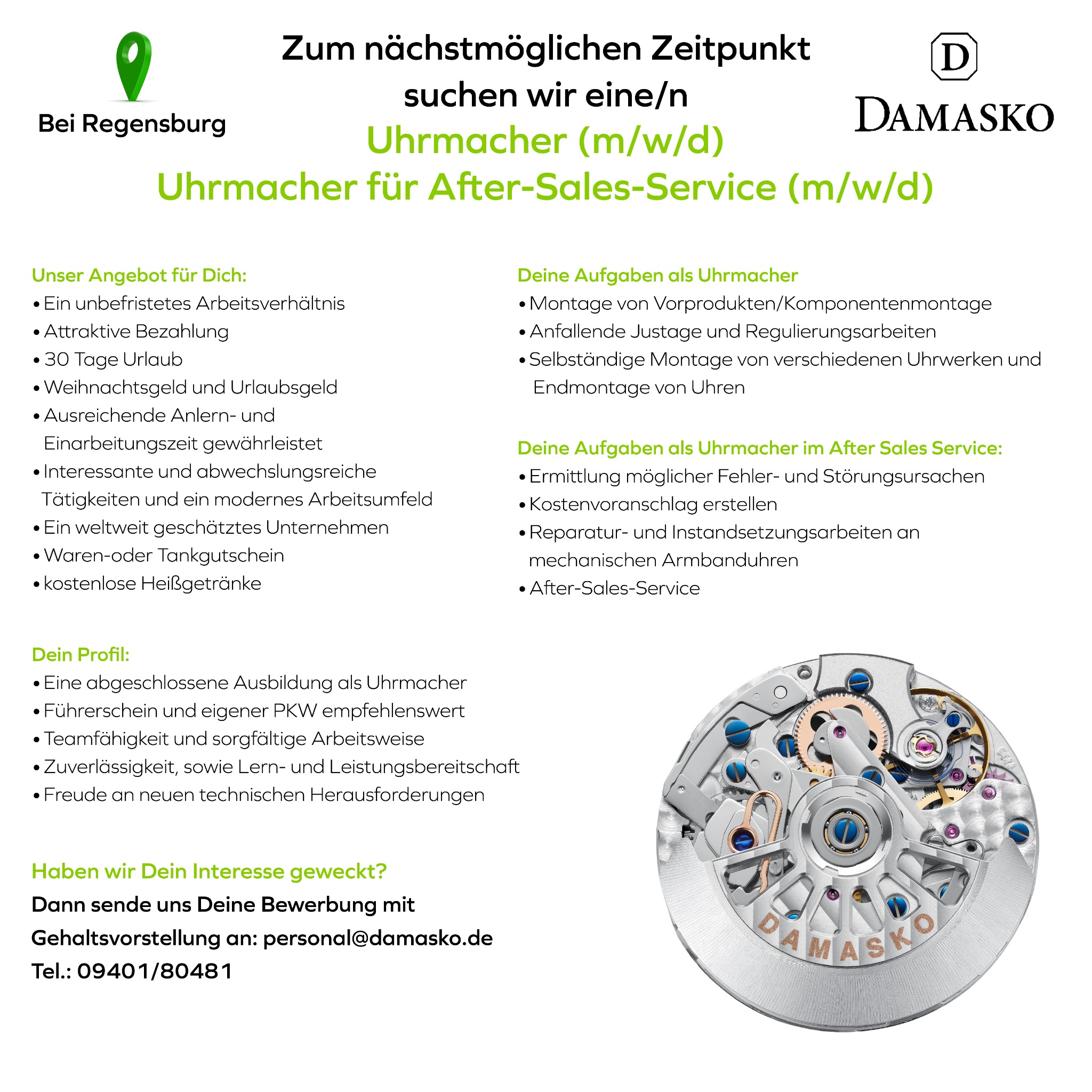 Damasko Uhrenmanufaktur Facebook ad: Stellenangebote
