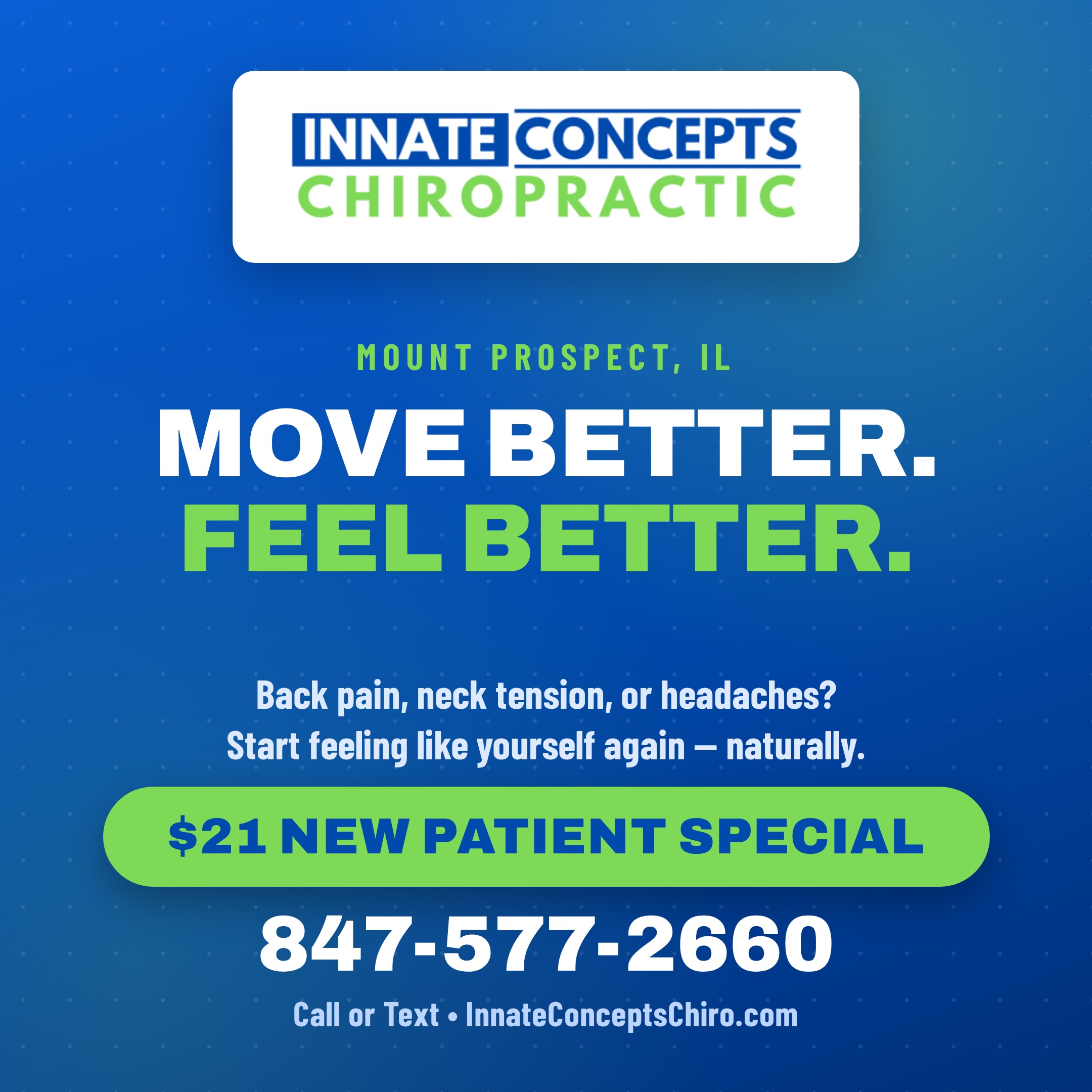 Innate Concepts Chiropractic Facebook ad: Move Better. Feel Better.