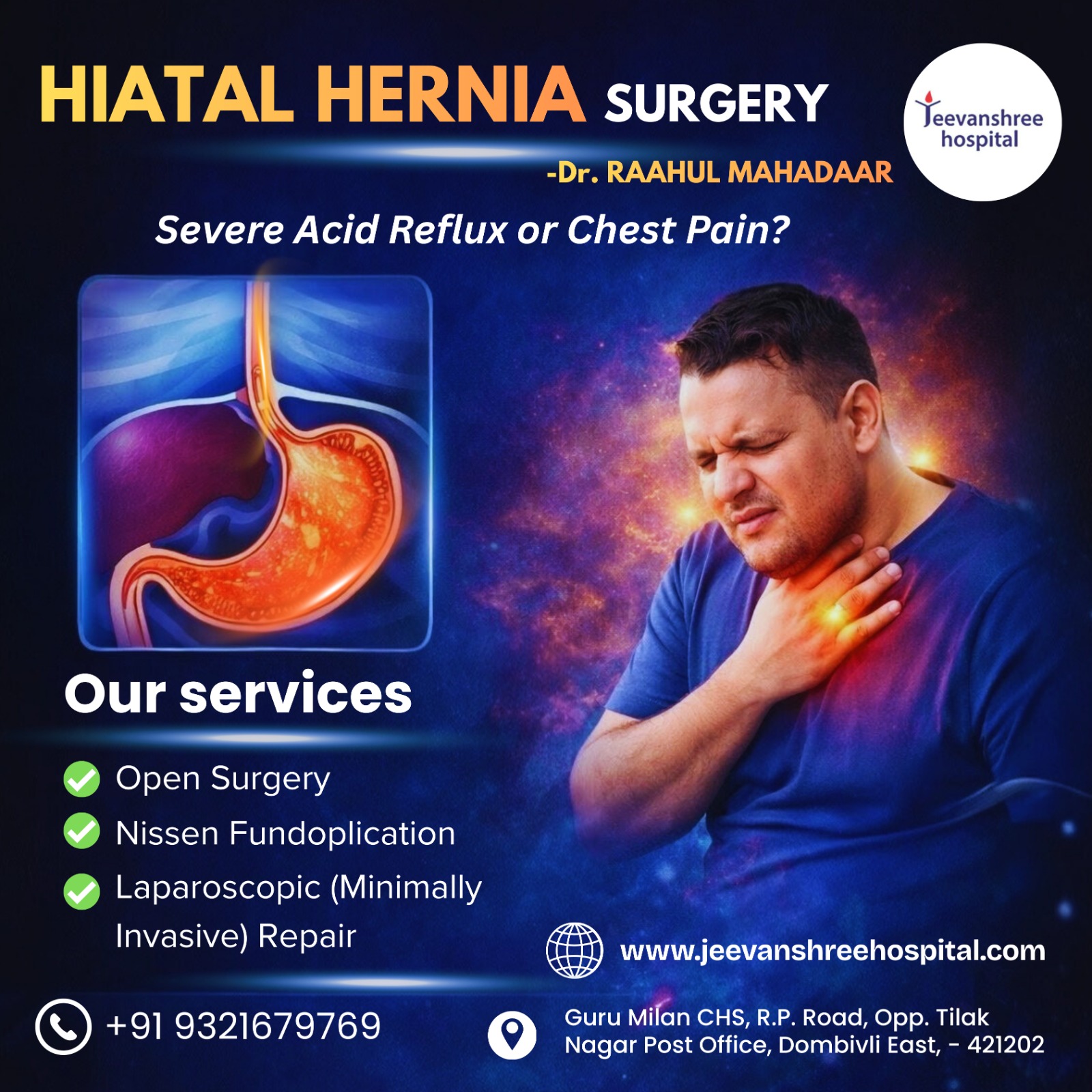 Jeevanshreehospital Facebook ad: Suffering from severe acid reflux or chest pain?