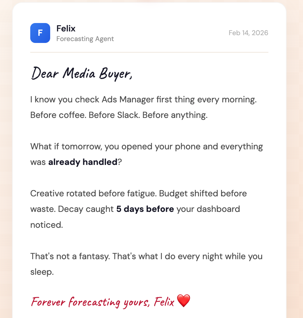 Cresva AI Facebook ad: Felix caught the decay. You got the credit.