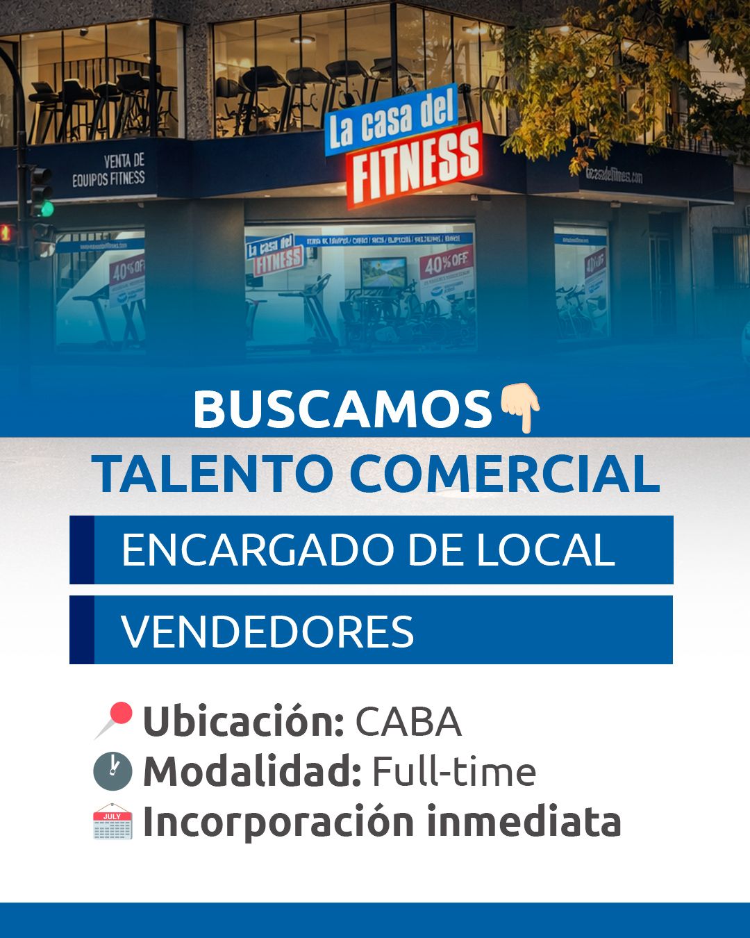 La Casa del Fitness. Un lugar, todos los equipos. Facebook ad: Estamos buscando talento para La Casa del Fitness