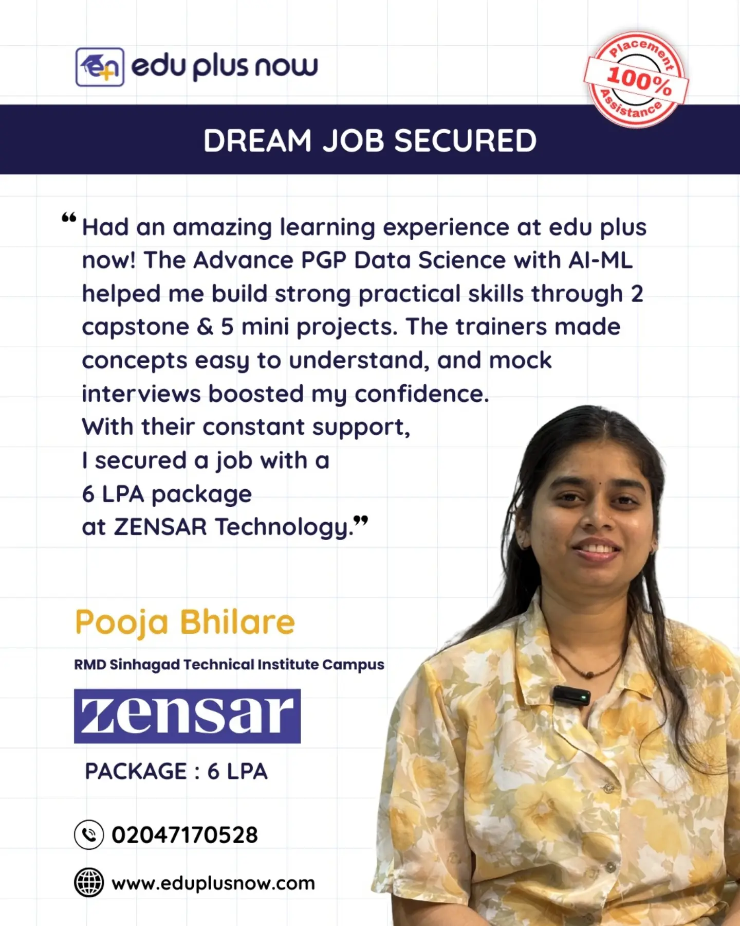 edu plus now Facebook ad: From Learning to 6 LPA Placement