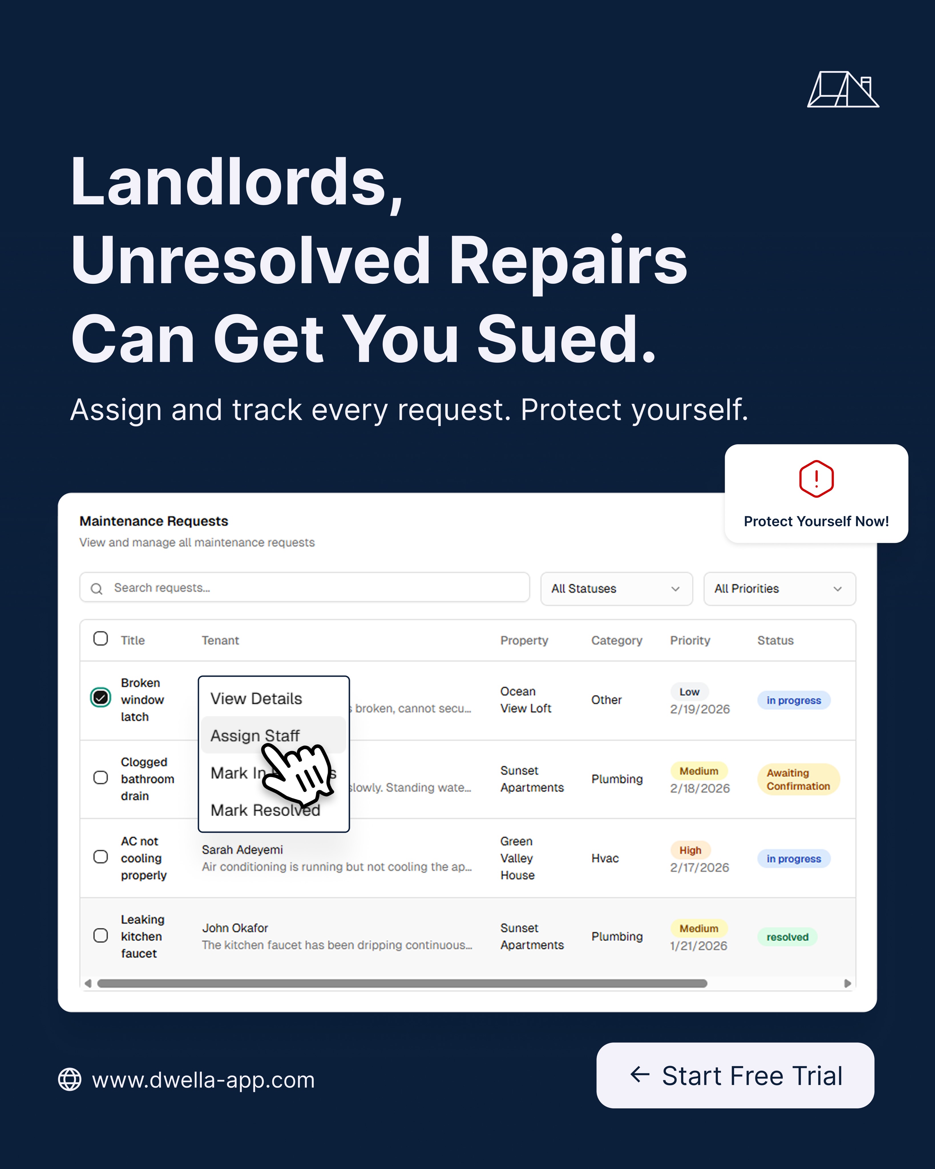 dwella.app Facebook ad: Did you know unresolved repairs can get landlords…