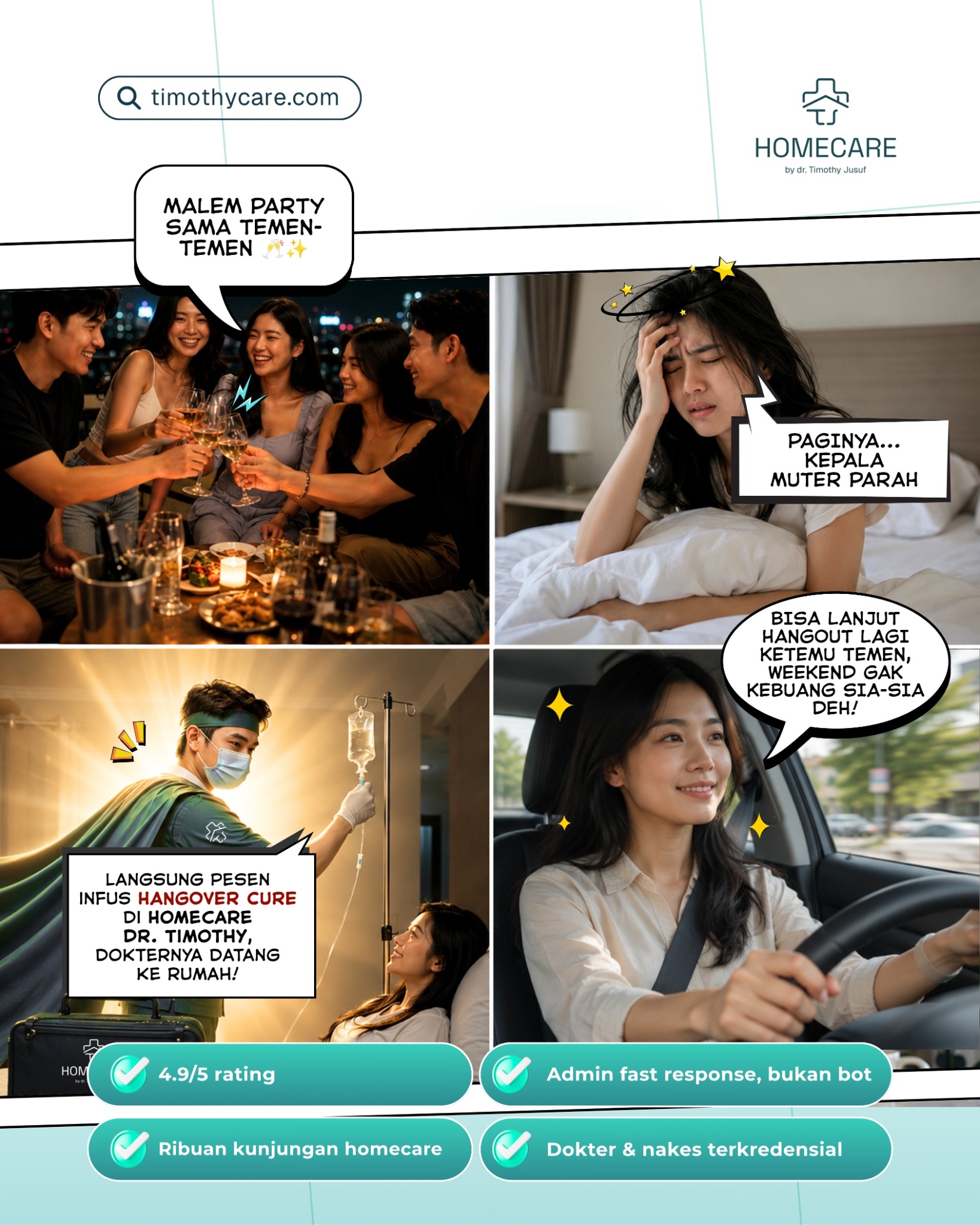 Homecare by dr. Timothy Jusuf Facebook ad: Praktis, aman, anti ribet.