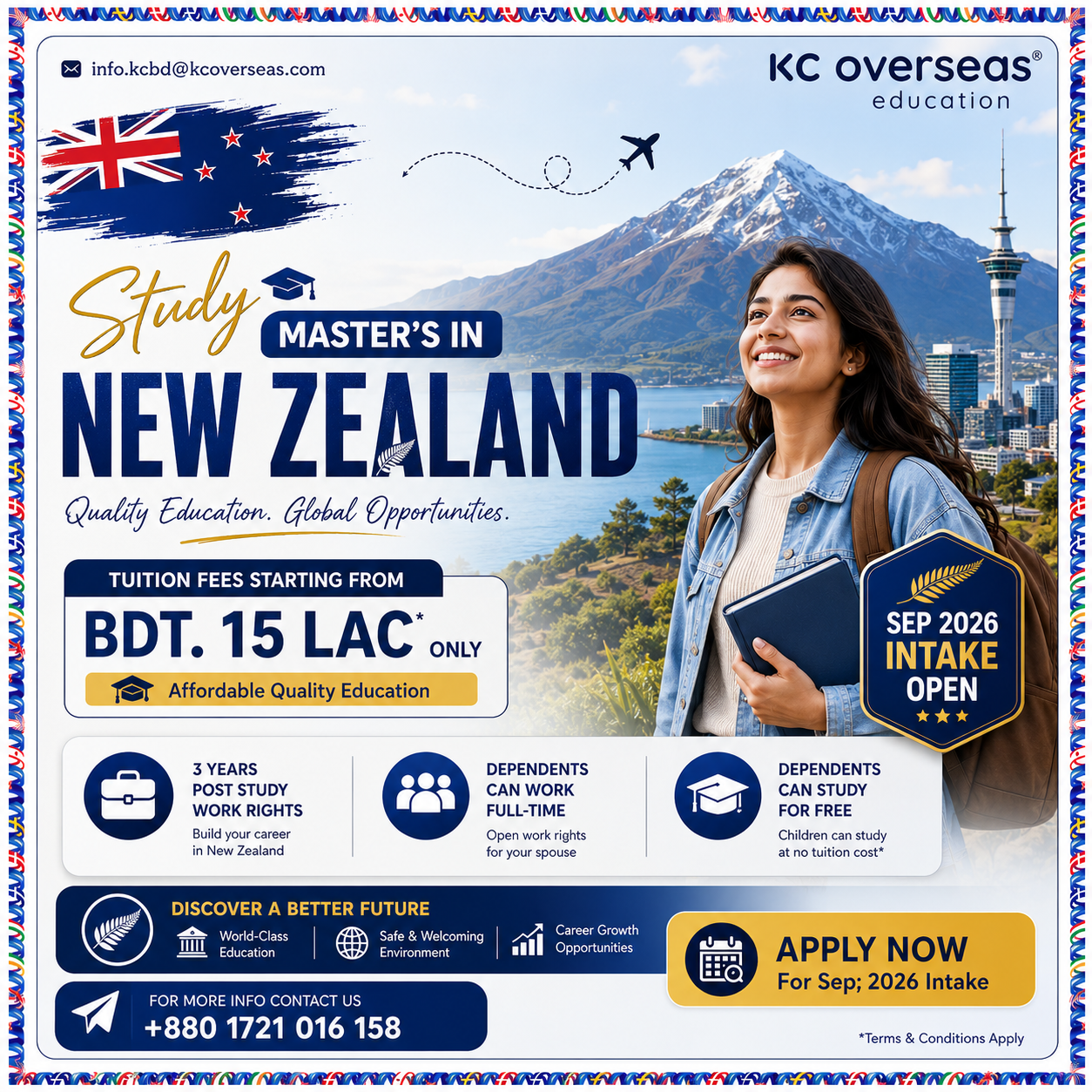 KC Overseas Education - Bangladesh Facebook ad: Low Tuition Fees in New Zealand: Sep'2026