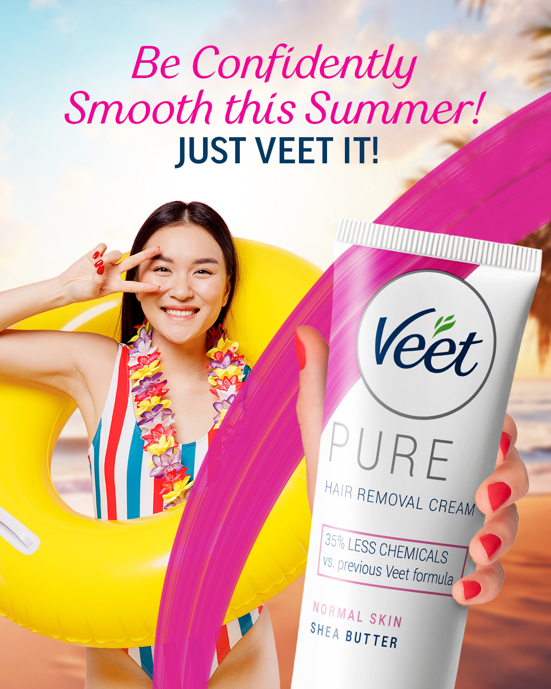 Veet Philippines Facebook ad: Veet’s baaaaaack! Veet Pure Hair Removal Cream helps…