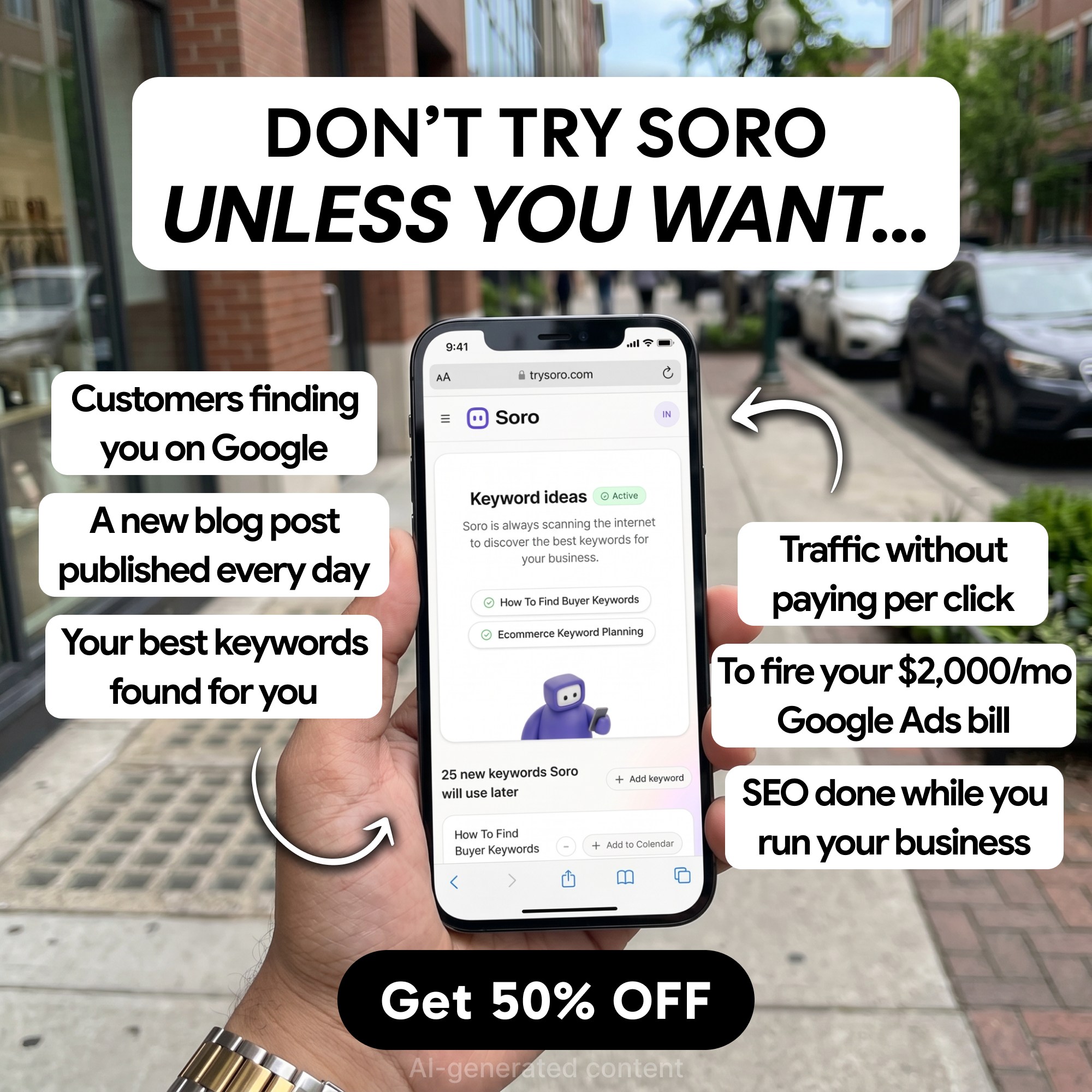 Soro SEO Facebook ad: Rank #1 on Google