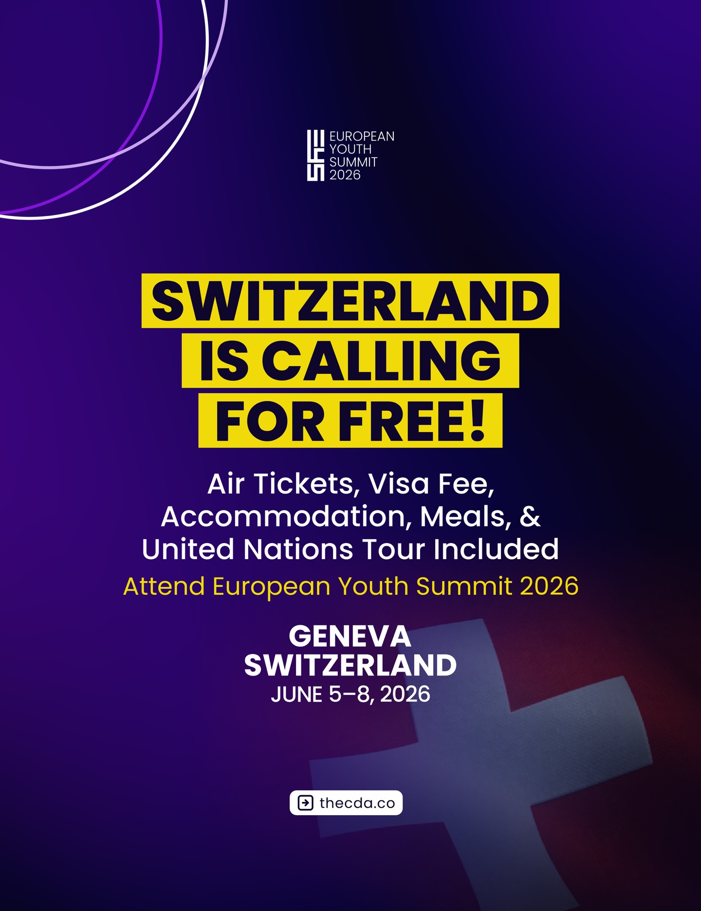 Centre for Diplomatic Advancement Facebook ad: Switzerland is calling - and it’s fully funded.