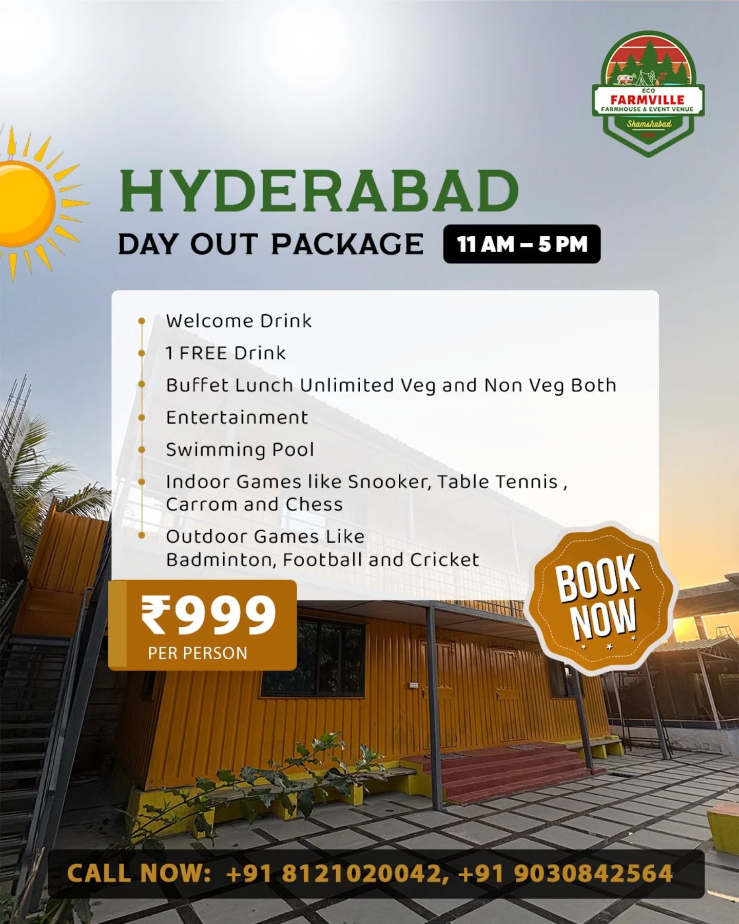 Eco Farmville- Farmhouse and Event venue Facebook ad: A perfect day doesn’t need a long getaway.