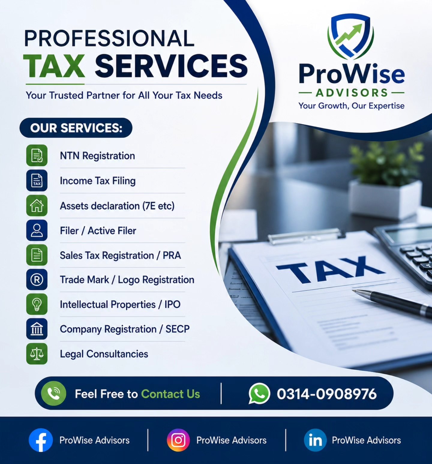 ProWise Advisors Facebook ad: Your Trusted Partner for Tax & Business Solutions