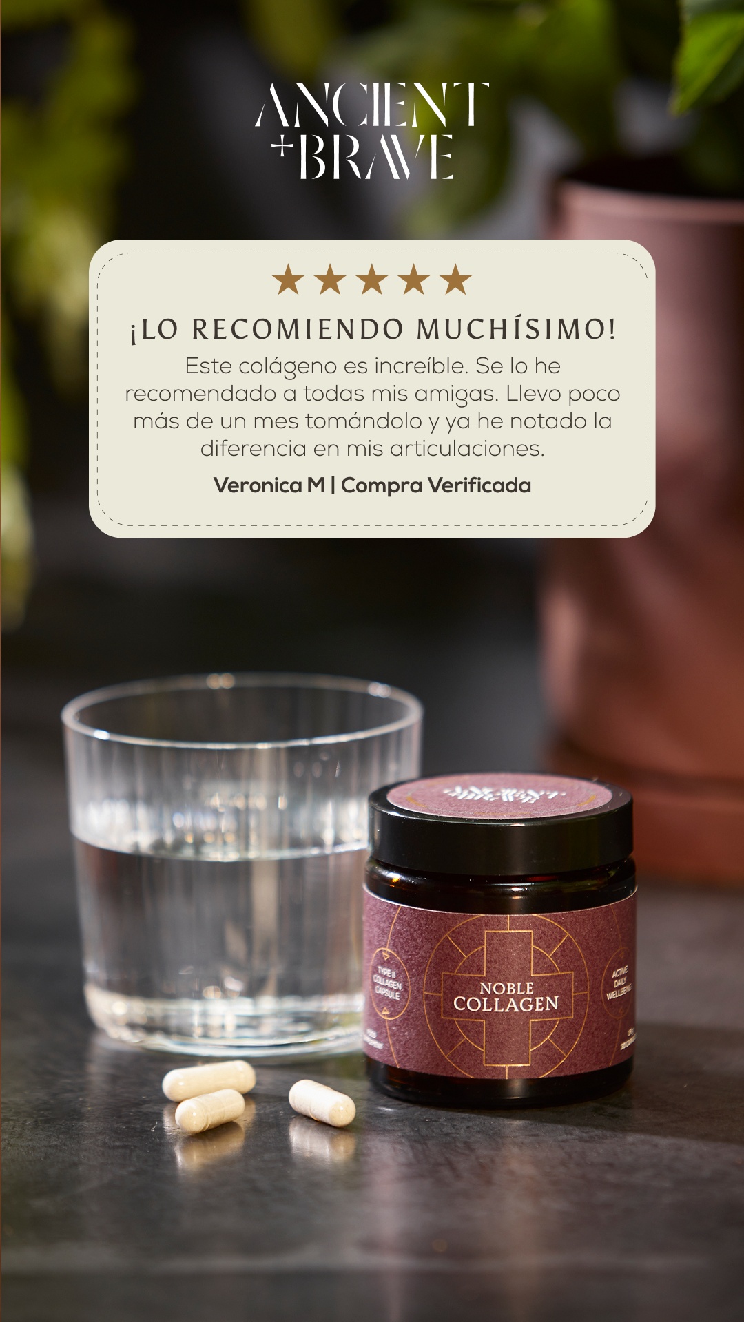 Ancient + Brave Facebook ad: Descubre Noble Collagen ahora.