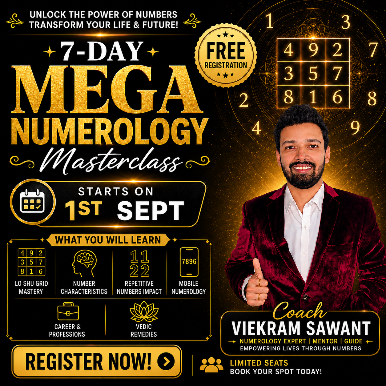 Viekram Sawant Numerologist Facebook ad from Aug 16, 2026