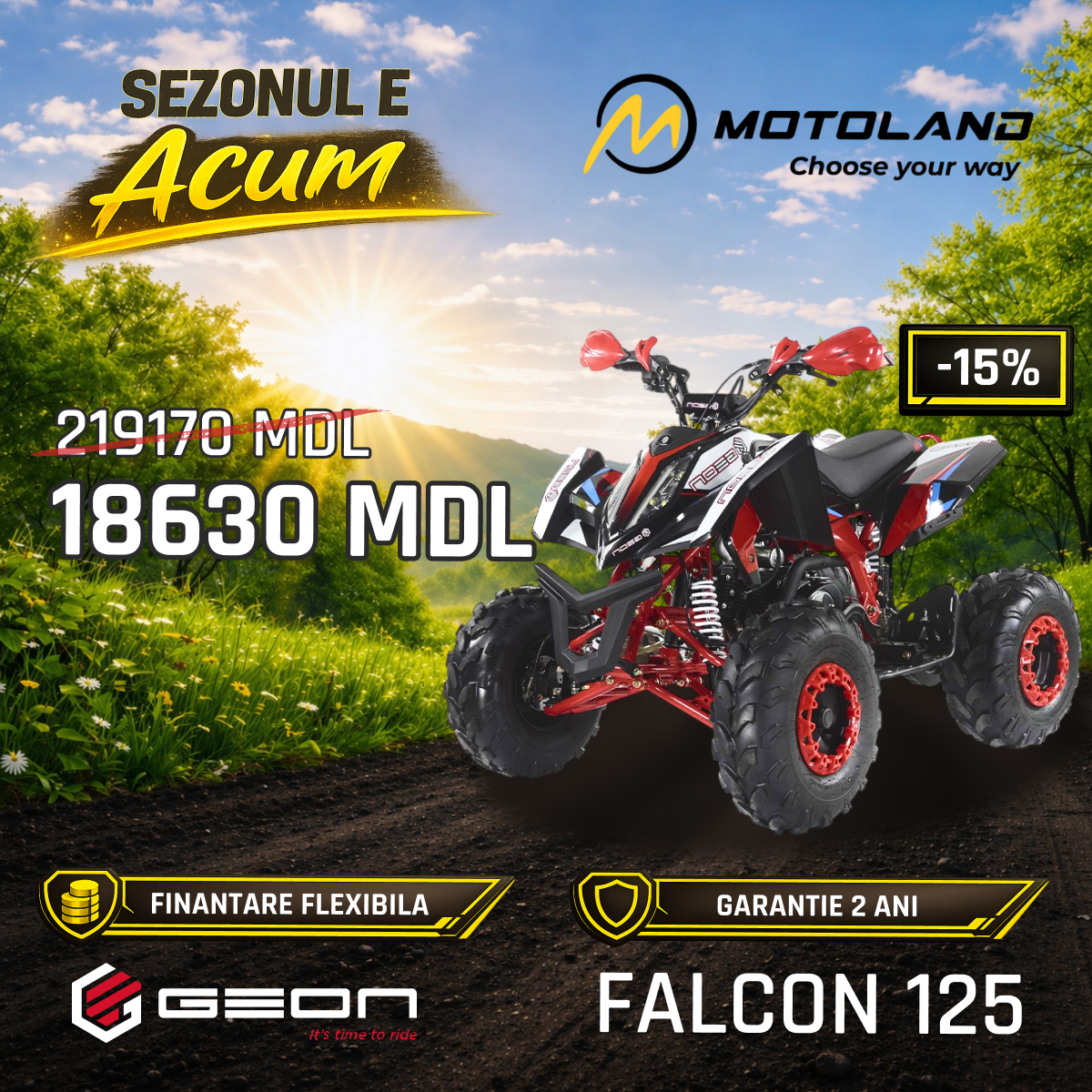 MOTOLAND Facebook ad: GEON beneficiază de reduceri de până la -15%…
