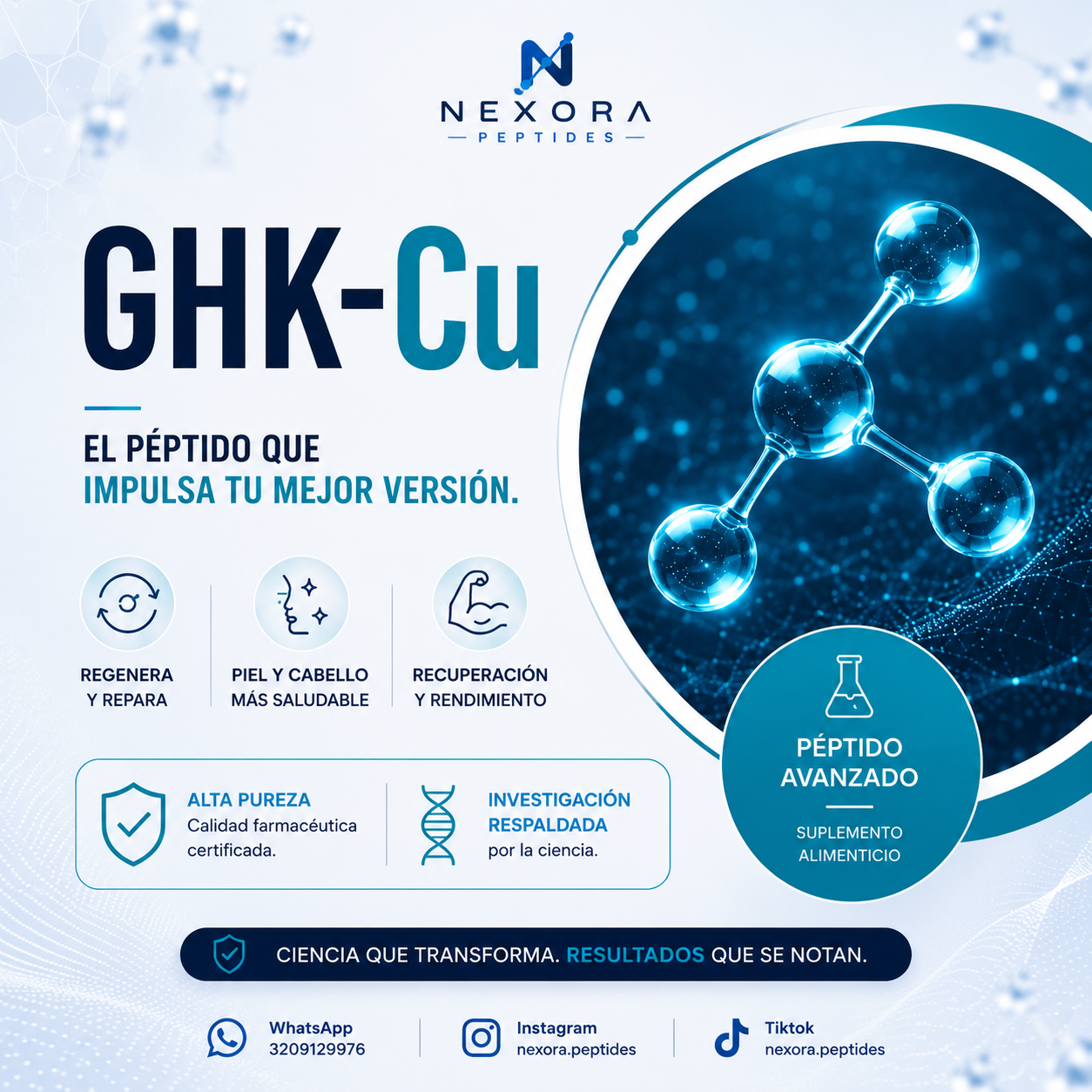 Nexora Peptides Facebook ad: Chatea con nosotros