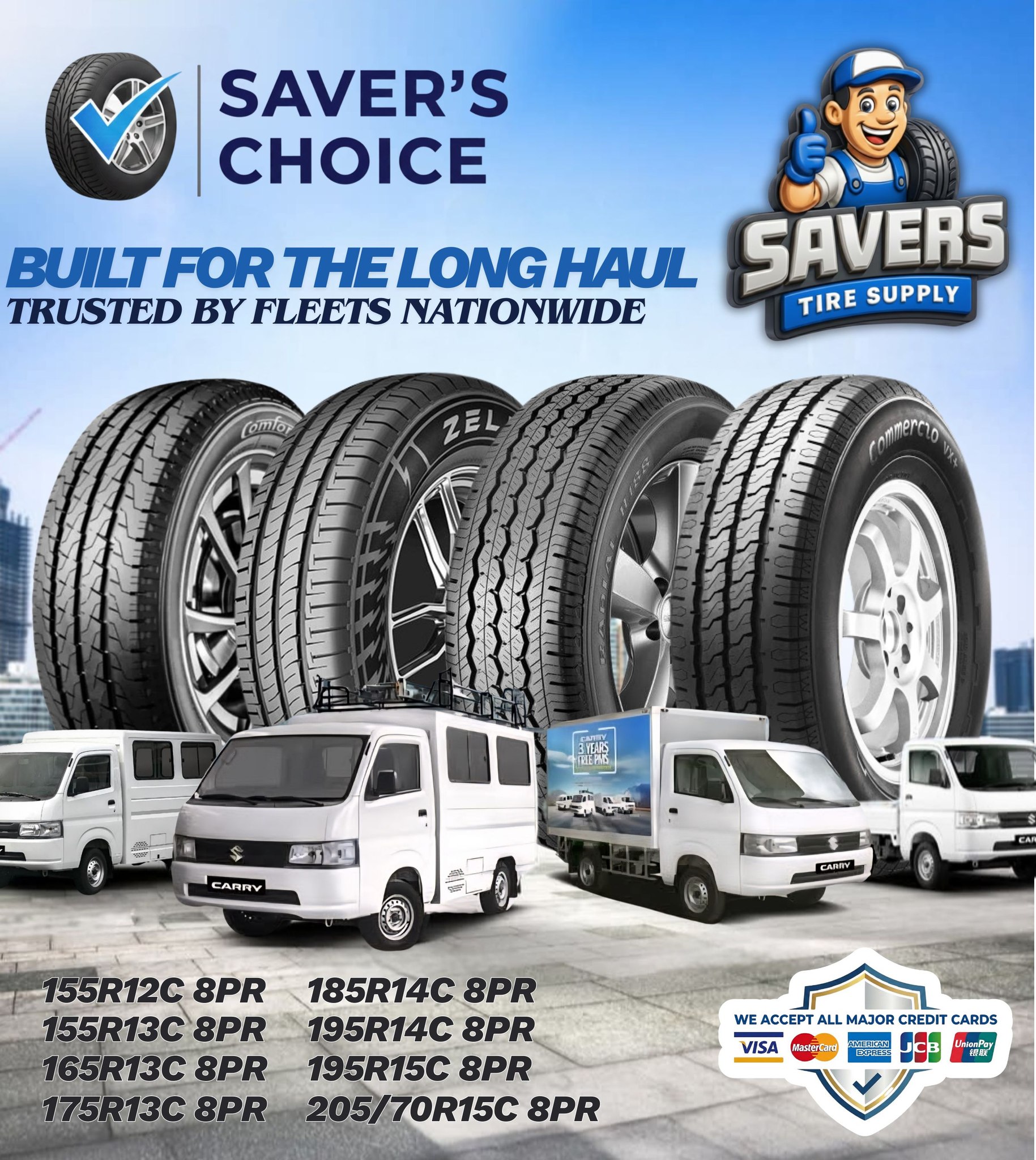 Savers Tire Supply Facebook ad: Running a fleet means every mile counts.