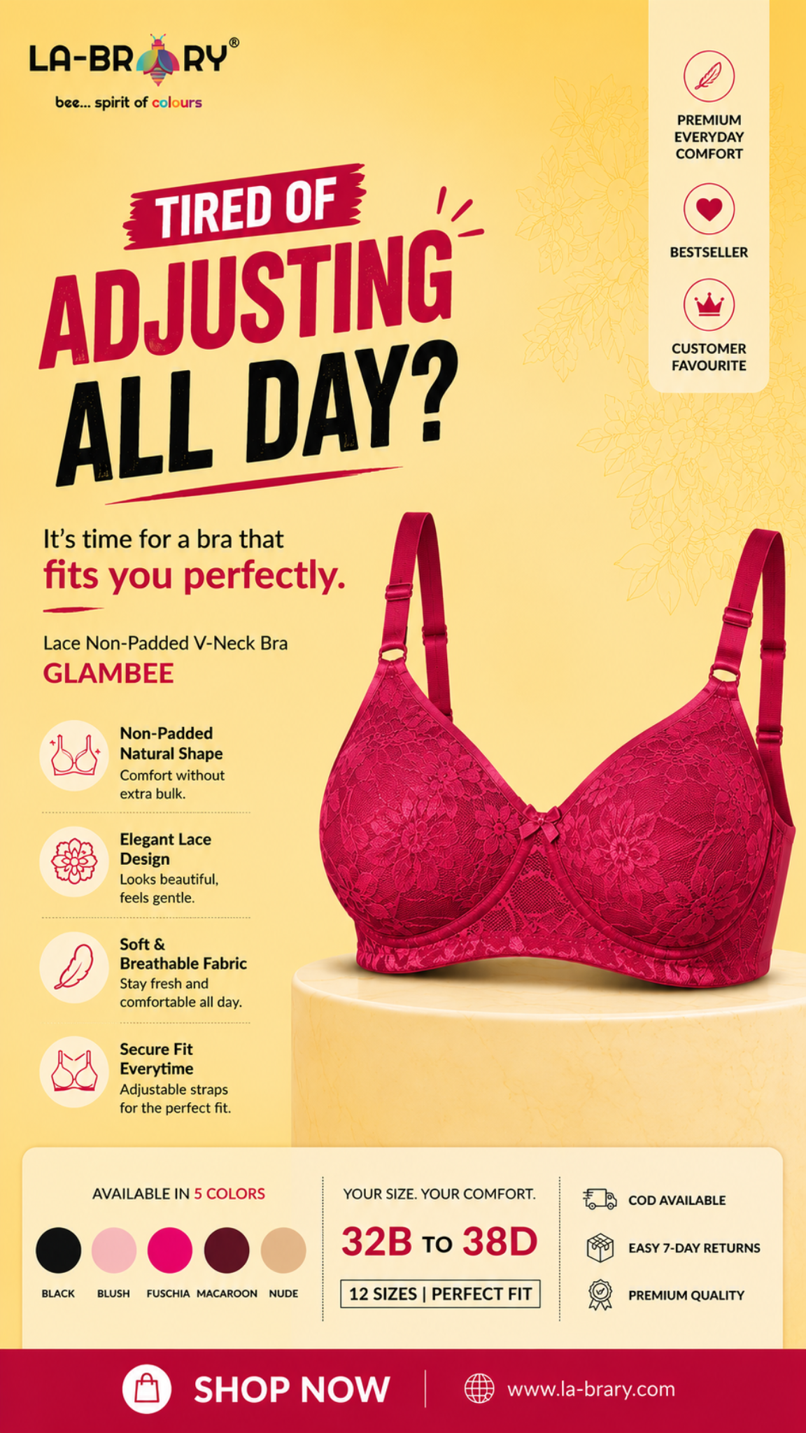 Labrary Facebook ad: Stop Adjusting Your Bra All Day