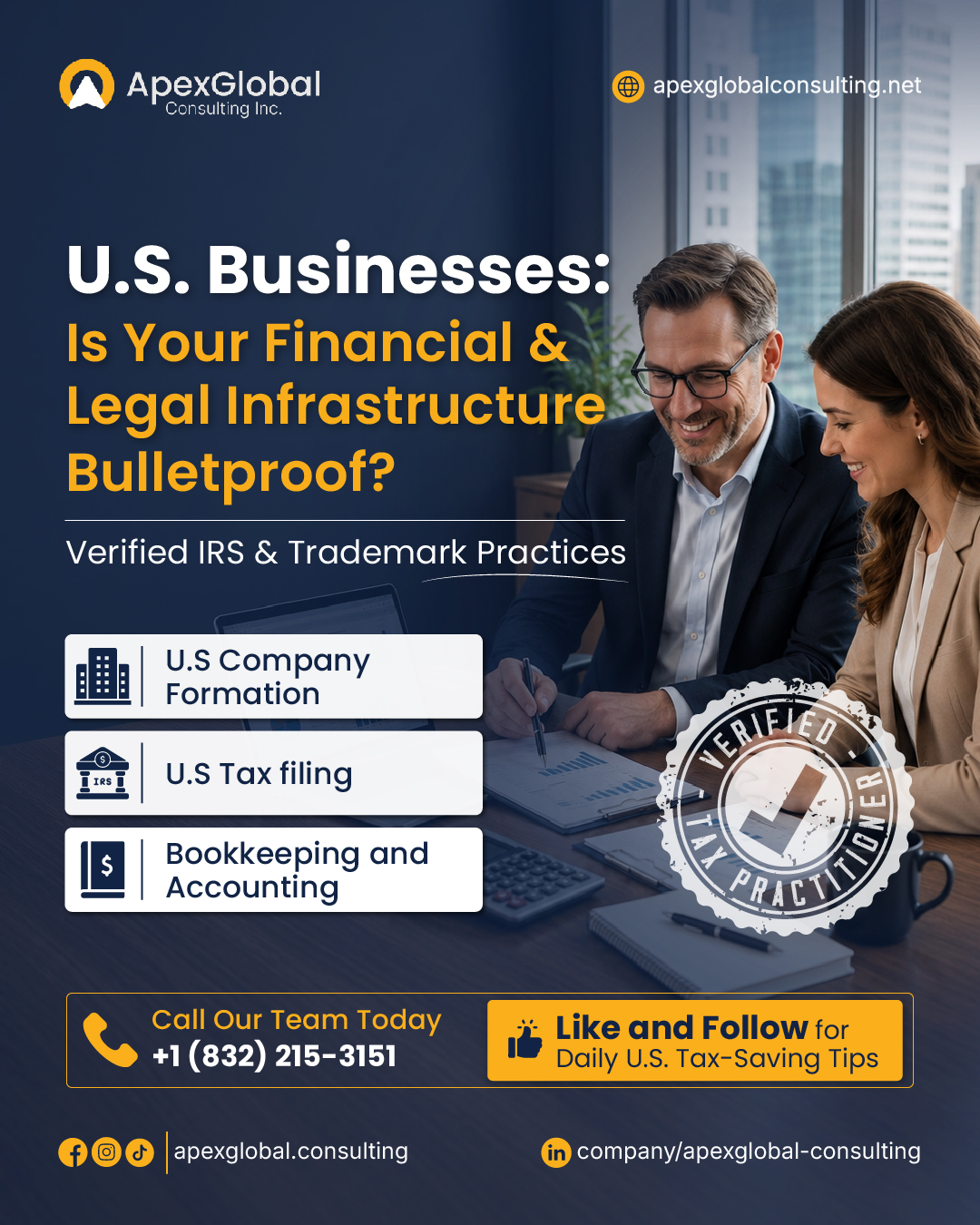 ApexGlobal Consulting Inc. Facebook ad: Leaving money on the table with the IRS…