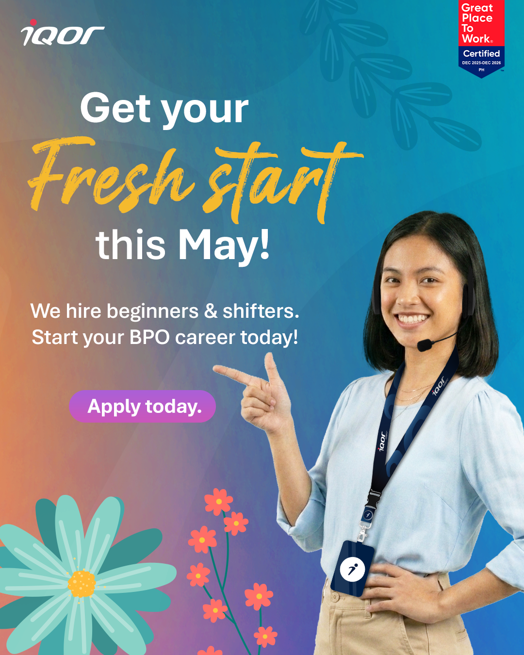 iQor Philippines Facebook ad: Bloom. Grow. Thrive. @ iQor Clark.