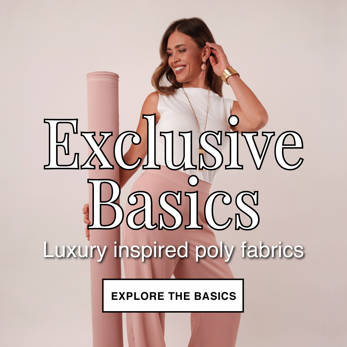Mood Designer Fabrics Facebook ad: Shop Exclusive Basics
