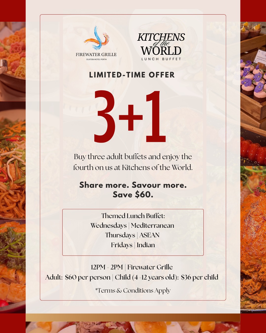 Duxton Hotel Perth Facebook ad: 3 + 1 Lunch Buffet Offer at Duxton Hotel Perth
