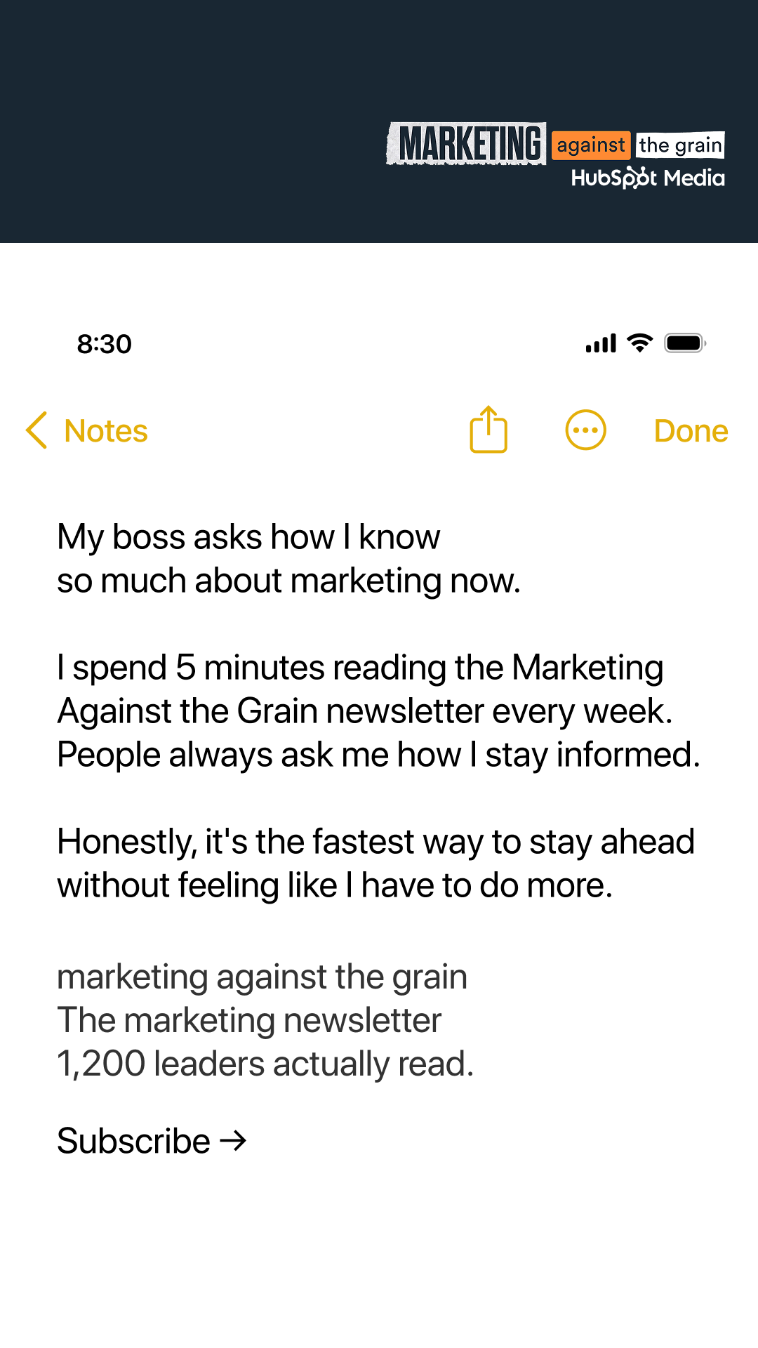 Marketing Against the Grain Facebook ad