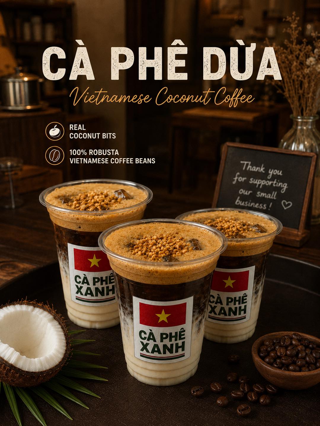 Cà Phê Xanh Facebook ad: Coconut Coffee now in Santiago City.