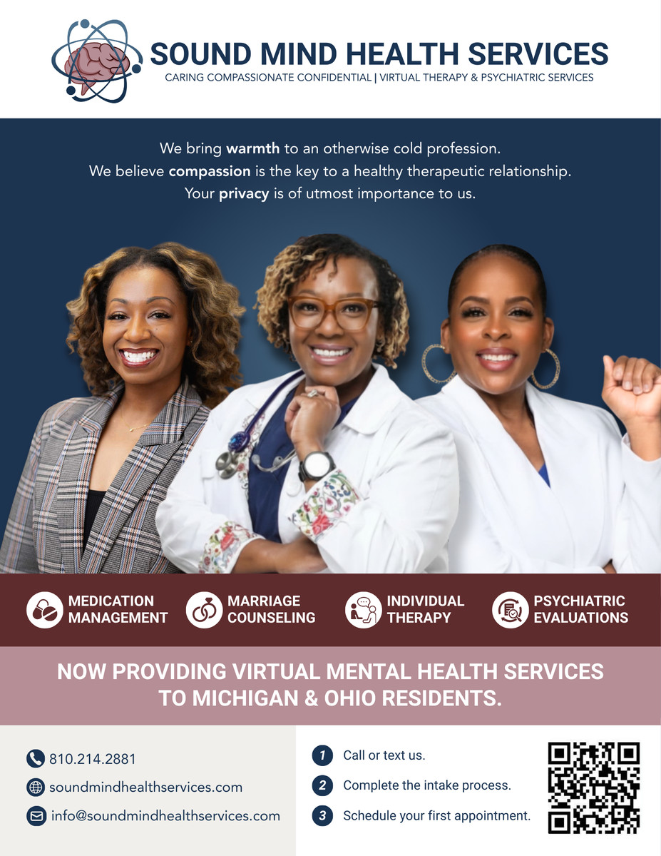 Sound Mind Health Services Facebook ad: Online therapy & medication management!
