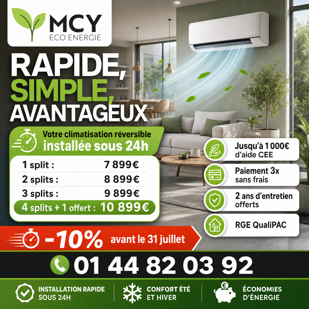 MCY Eco - Artisan Froid et Chauffage Facebook ad: Installation de Clim' sous 24h
