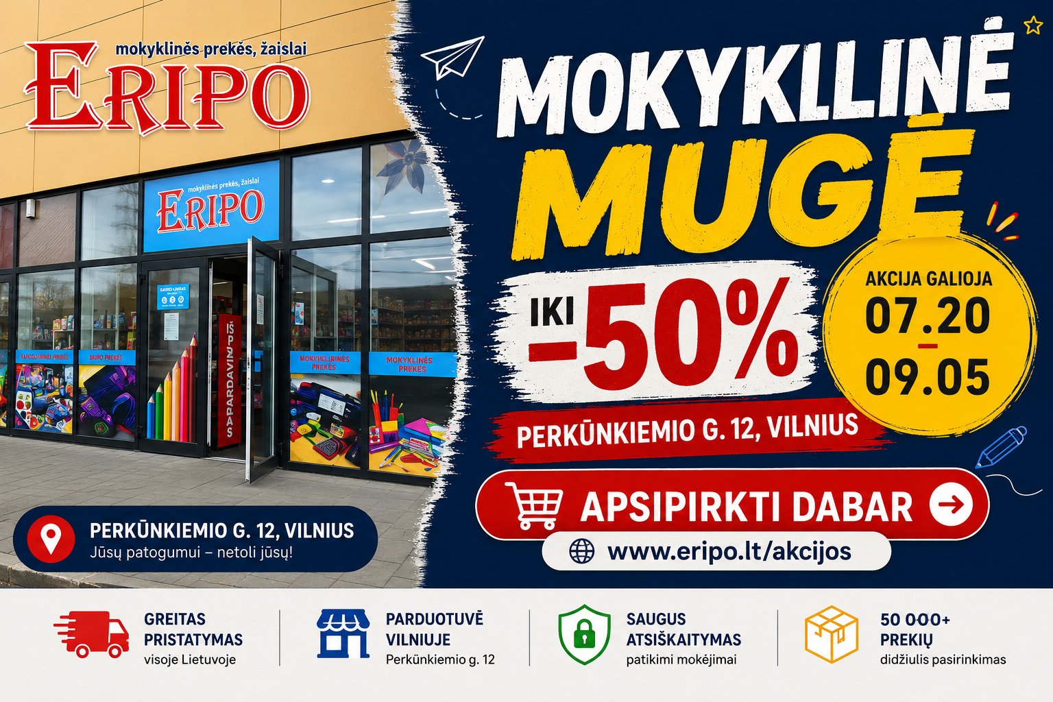 Eripo - mokyklinės prekės, žaislai Facebook ad: ERIPO Perkūnkiemis | Mokyklinė mugė | Iki -50 %