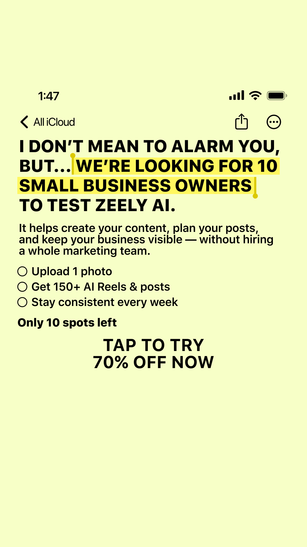 Zeely Facebook ad