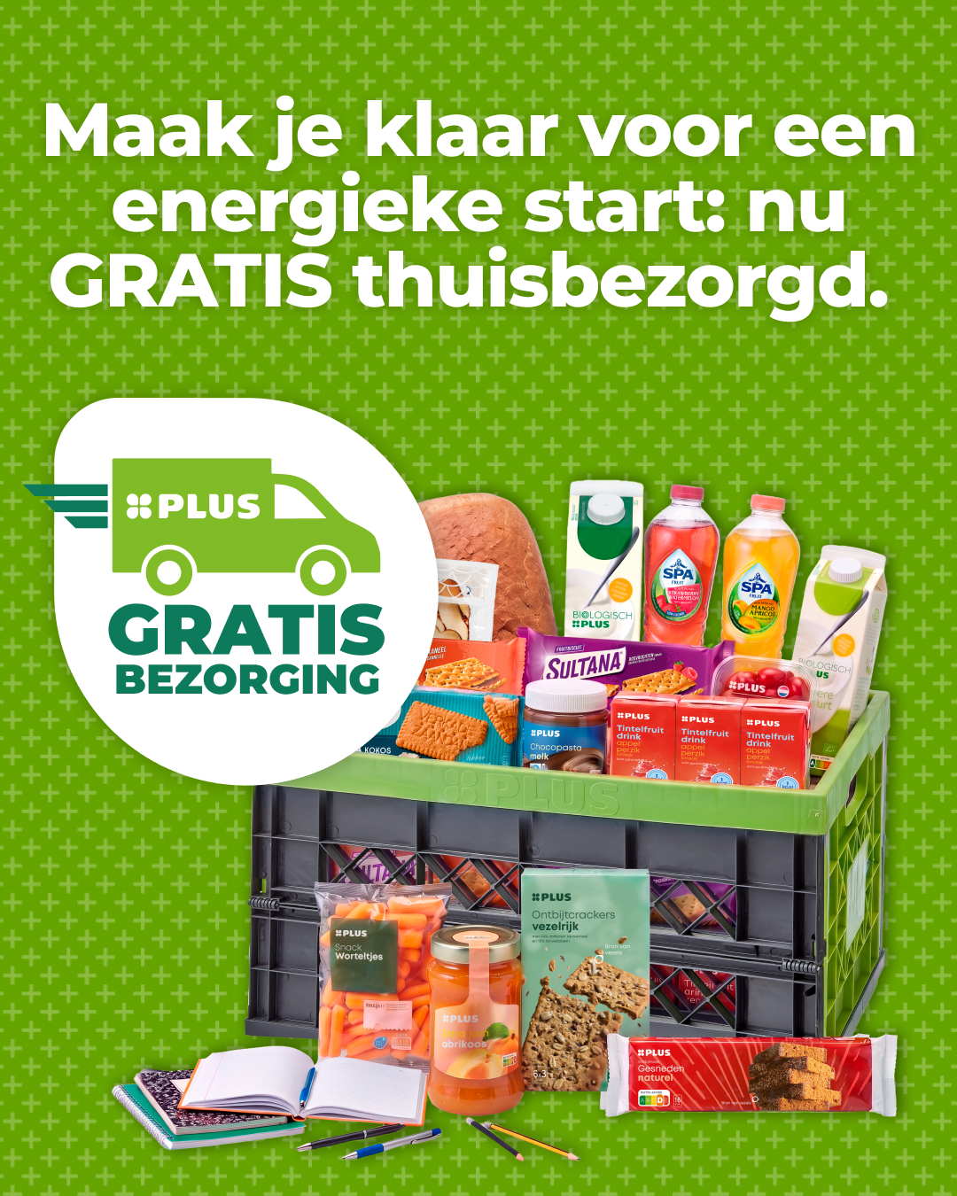PLUS Supermarkt Facebook ad: Gratis bezorging of ophalen | PLUS