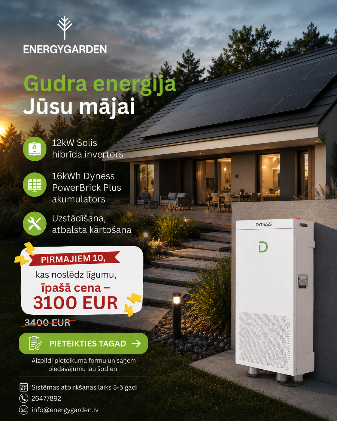 EnergyGarden.lv Facebook ad: Saules paneļi no 3100 EUR, ar uzstādīšanu!