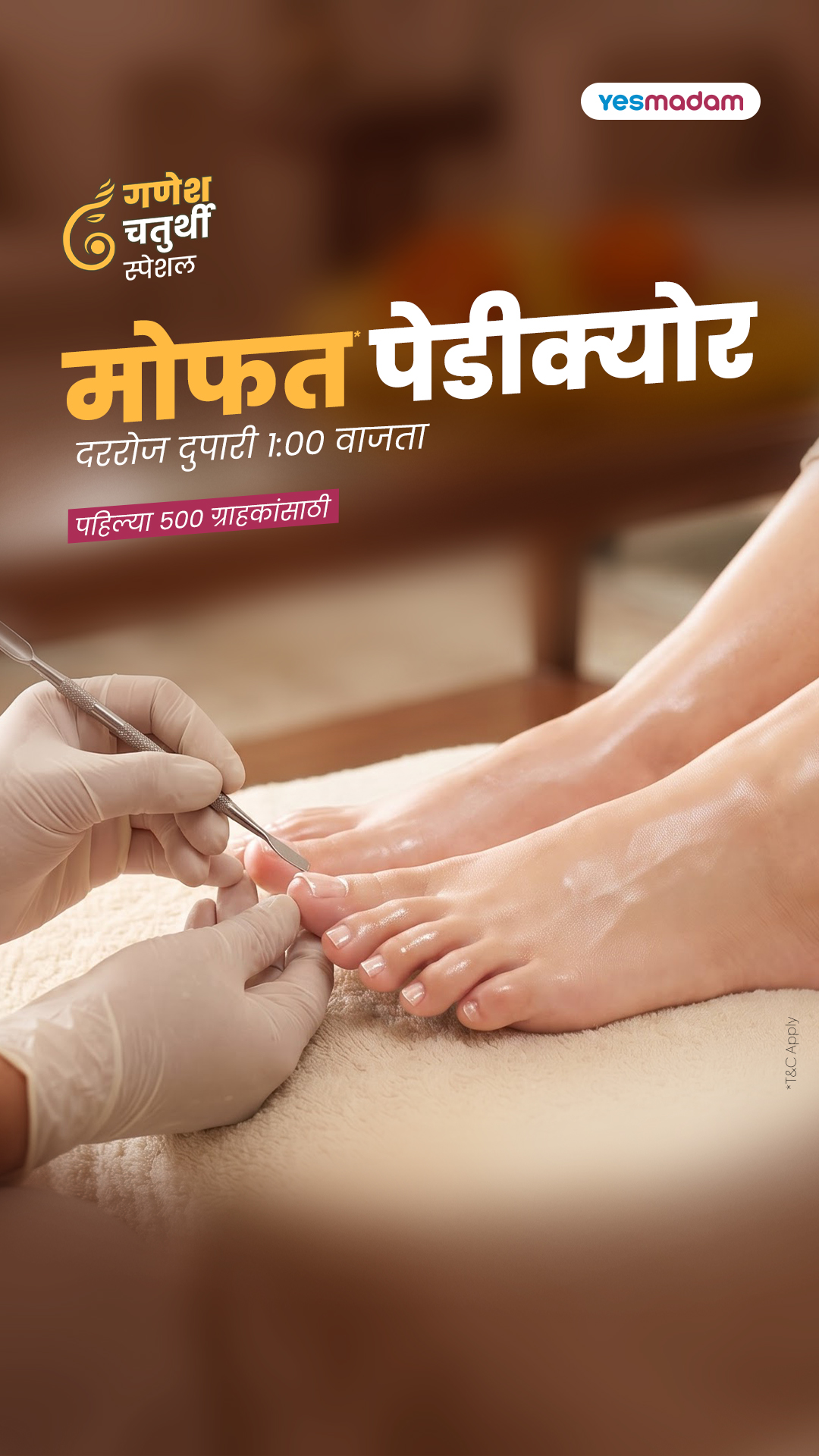 YesMadam Salon Facebook ad: First 500 People Get FREE Pedicure