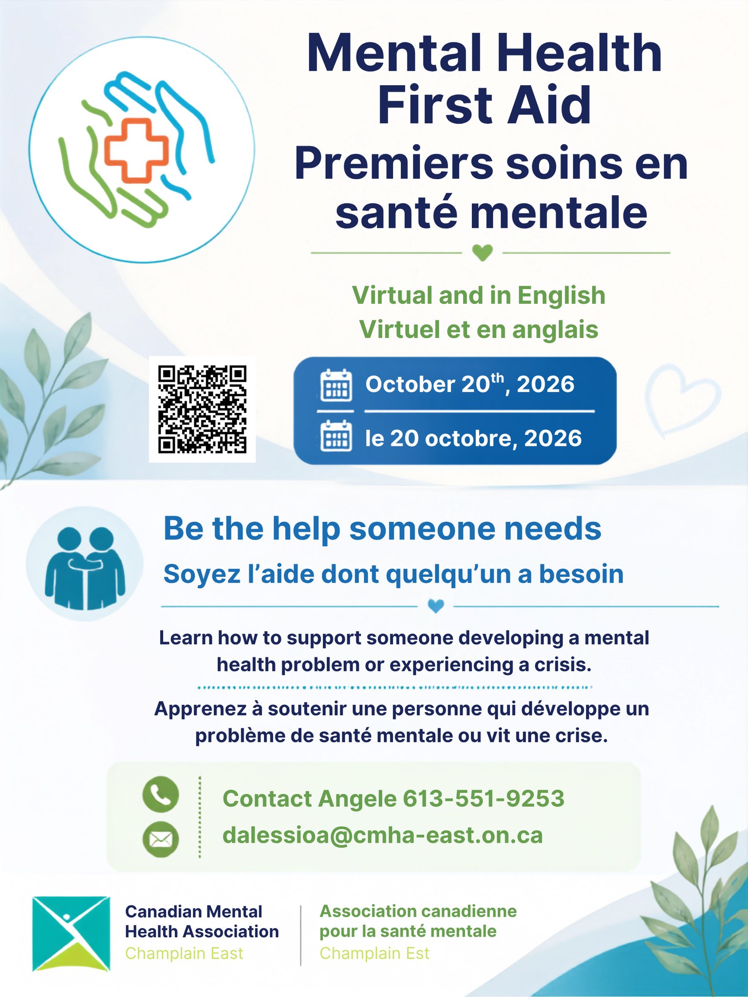 CMHA Champlain East / ACSM Champlain Est Facebook ad: 𝐁𝐞 𝐭𝐡𝐞 𝐡𝐞𝐥𝐩 𝐬𝐨𝐦𝐞𝐨𝐧𝐞 𝐧𝐞𝐞𝐝𝐬.