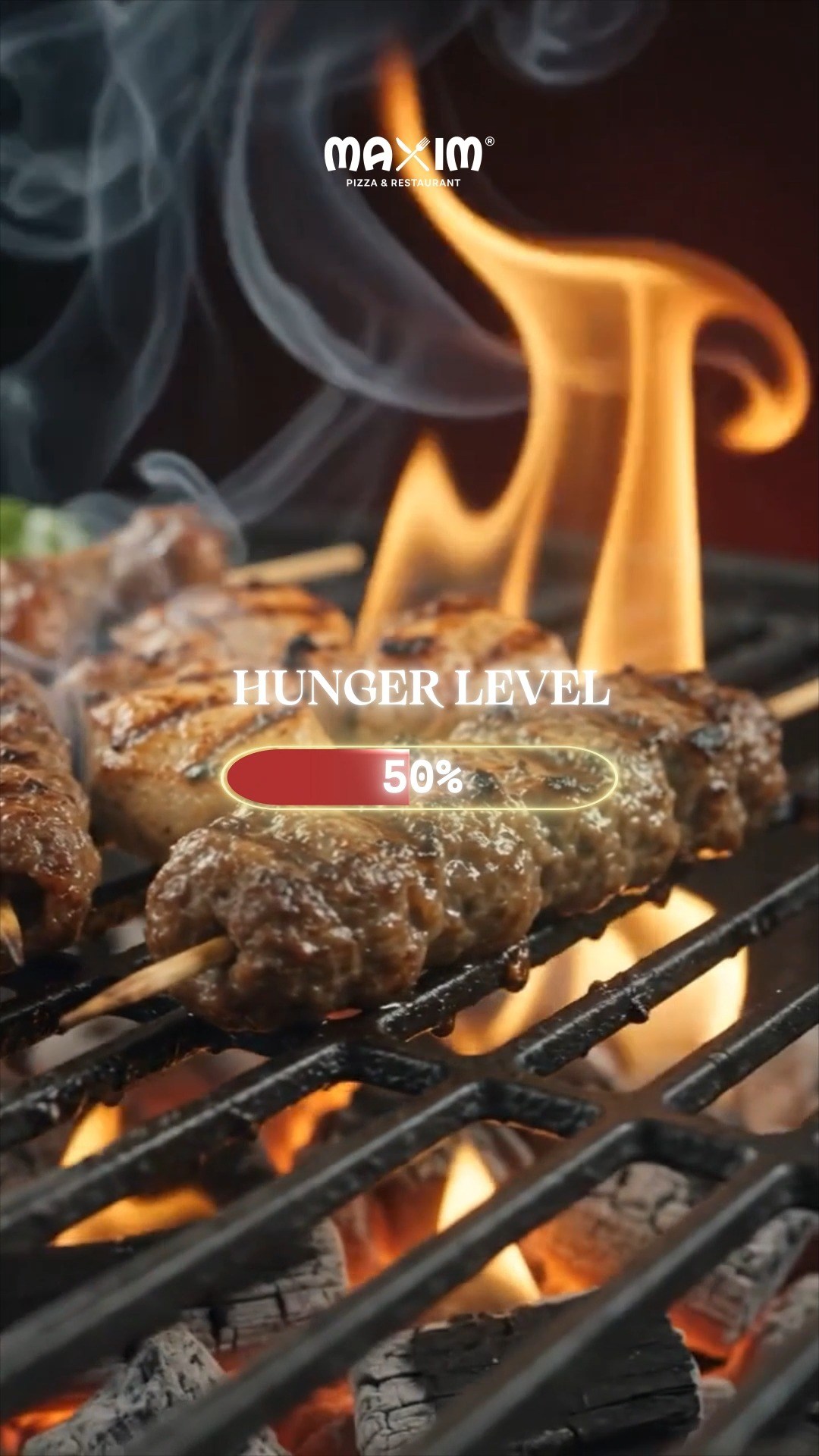 Maxim Pizza & Restaurant Facebook ad: حذرناك من الأول… متكملش وإنت جعان!