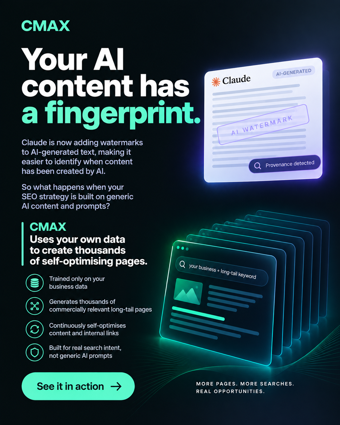 CMAX.ai Facebook ad: Stop Using ChatGPT For SEO