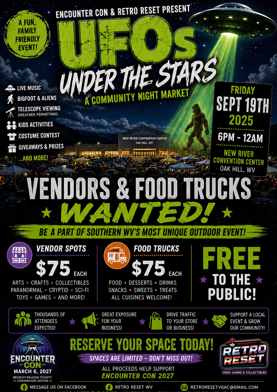 RetroReset Video Games & Collectibles Facebook ad: UFOs Under The Stars a Night Time Market