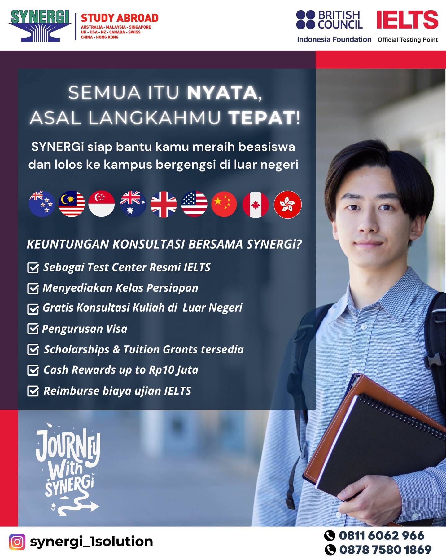Synergi 1 Solution Facebook ad: Siapa bilang mimpi kuliah ke luar negeri cuma…