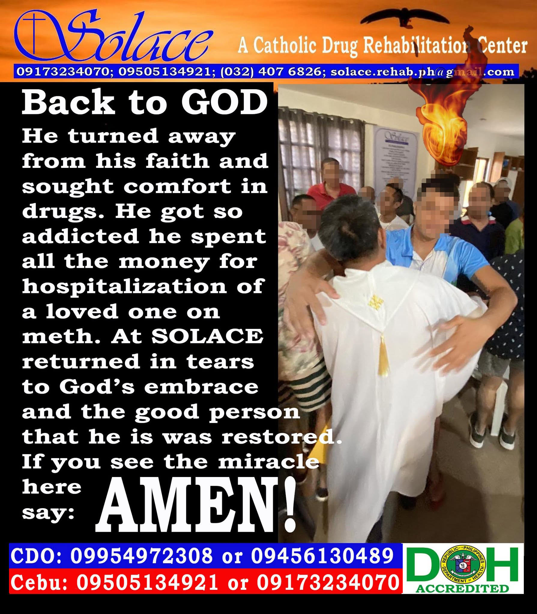 Solace, Drug and Alcohol Rehab, Lapu-lapu City, Cebu Facebook ad: BACK TO GOD AND AWAY FROM DRUGS.