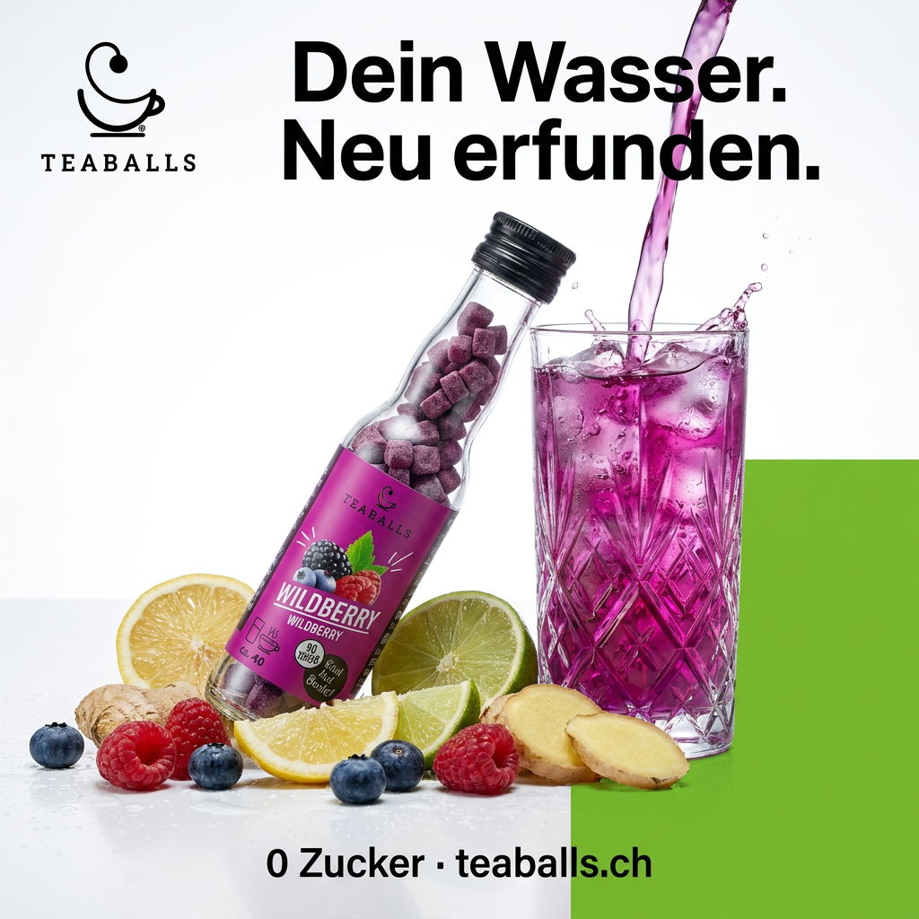 Teaballs.ch Facebook ad: Flavoured Water ohne Zucker, endlich möglich