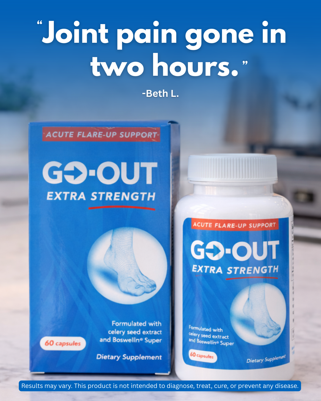 Go-Out All Natural Gout Supplements Facebook ad: Tired of painful flare-ups or high uric acid?