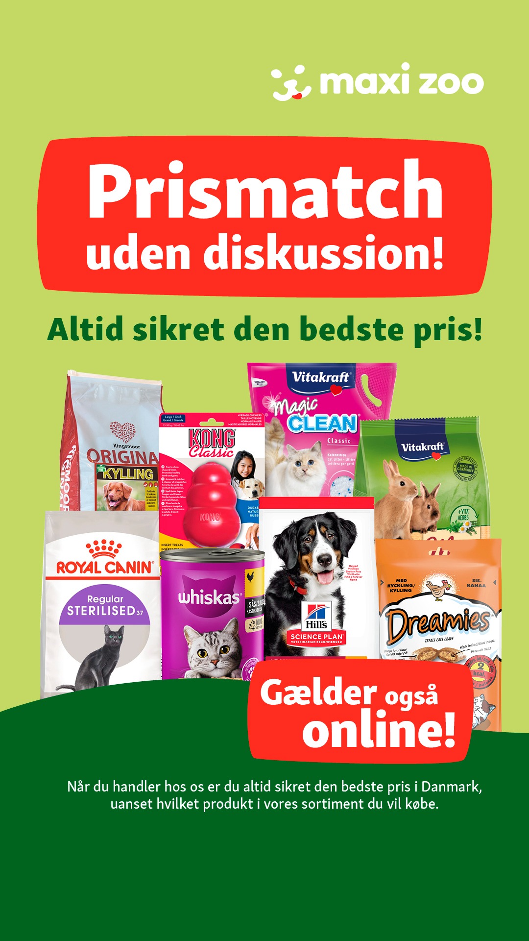 Maxi Zoo Danmark Facebook ad: Prismatch uden diskussion
