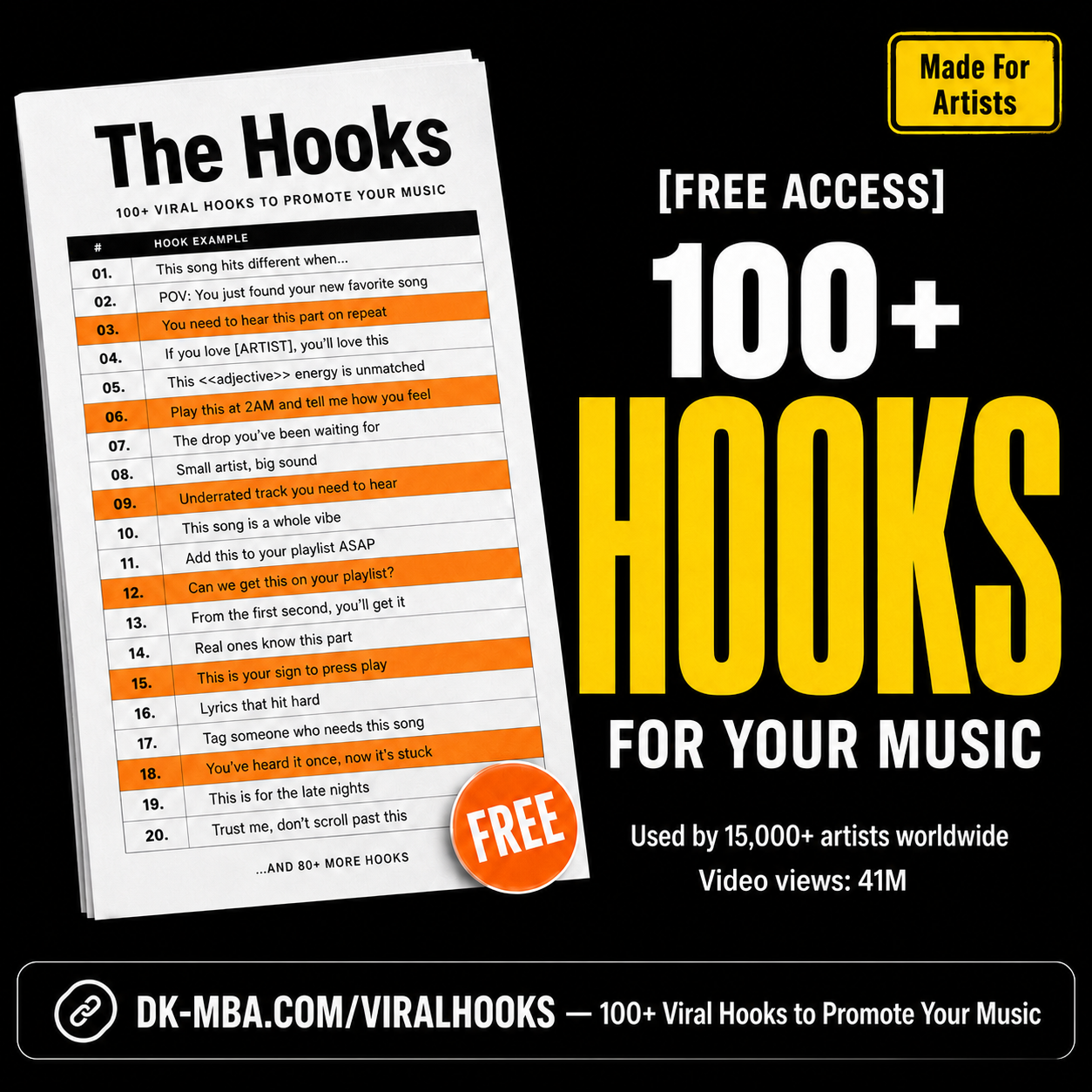 Damian Keyes - DK MBA Facebook ad: Free Access: 100+ Hooks for Your Music
