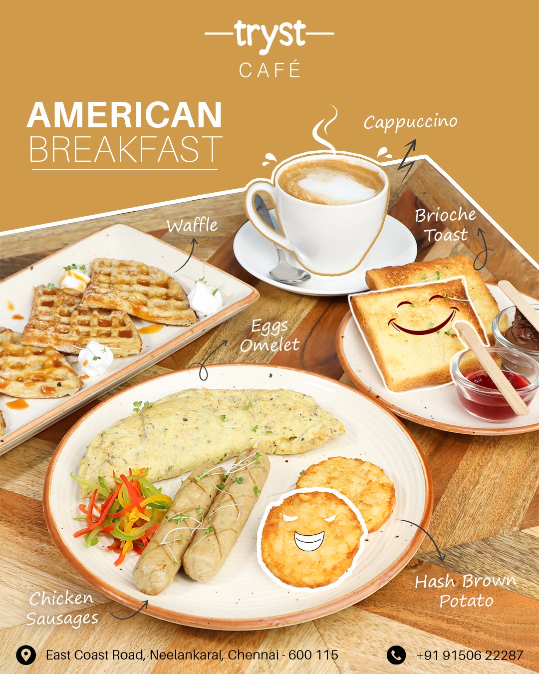 Tryst Cafe Facebook ad: The famous American Breakfast is now available at…