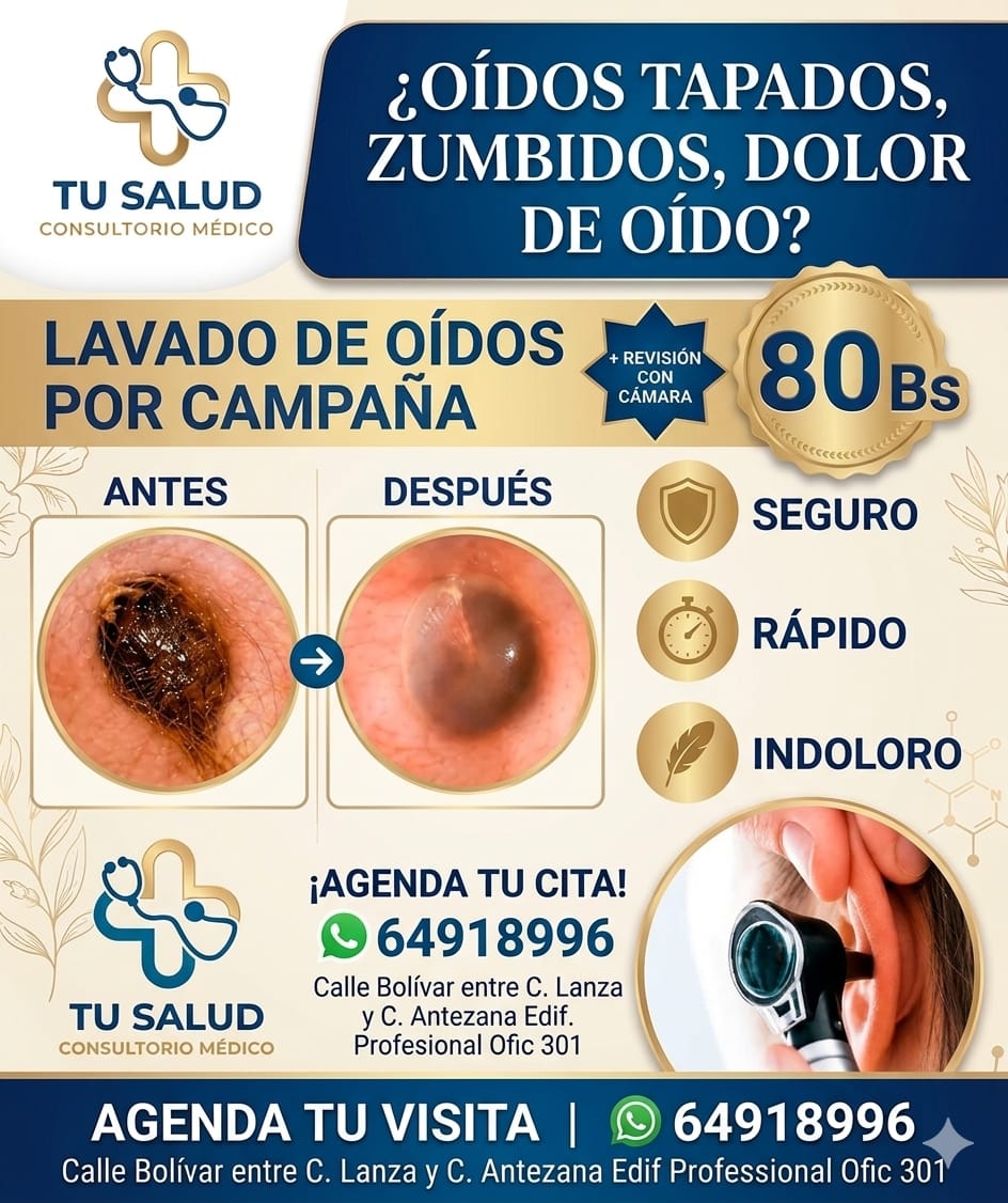 Tu Salud Consultorio Médico Facebook ad: ¿Sientes los oídos tapados o molestias al escuchar?