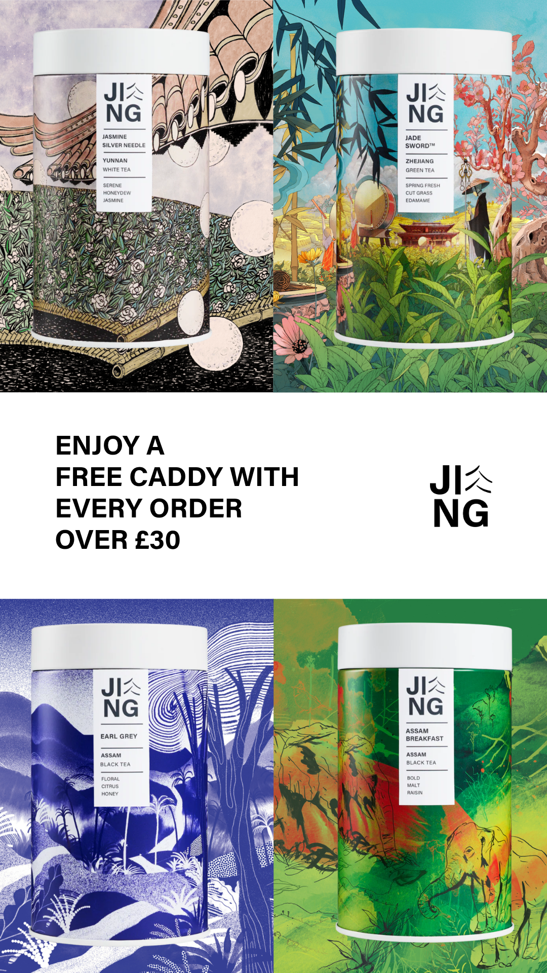 JING Tea Facebook ad: Free Caddy Over £30
